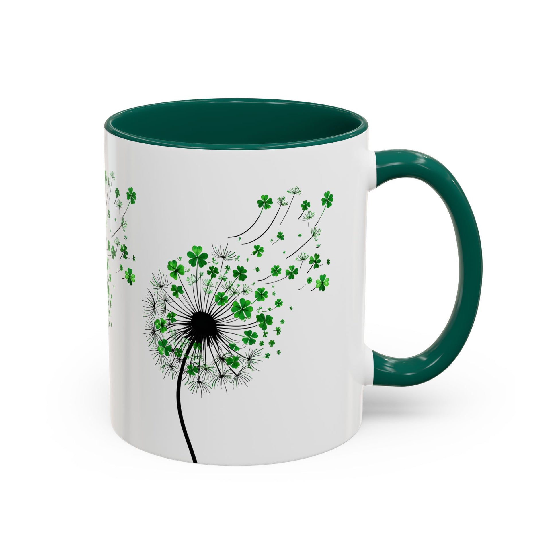 Dandelion Mugs, Watercolor Floral Coffee Cups, Shamrock Tea Mug, Nature Lover Gift, St. Patrick's Day Kitchen Decor