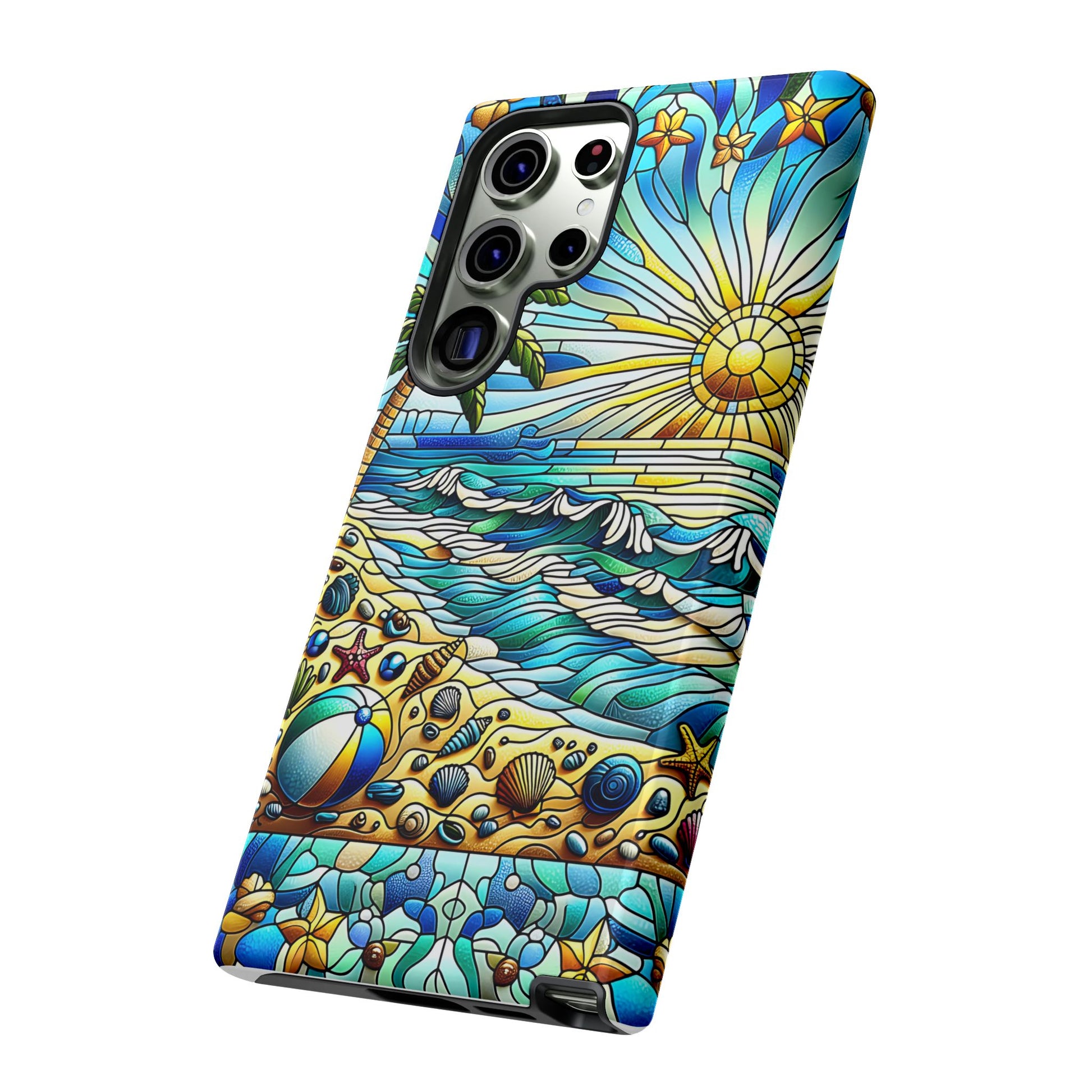 Stained Glass Tough Case, Protective Phone Case, Nature Inspired Smartphone Case, Summer Beach Play Day Phone Cover, Tough Phone Case for