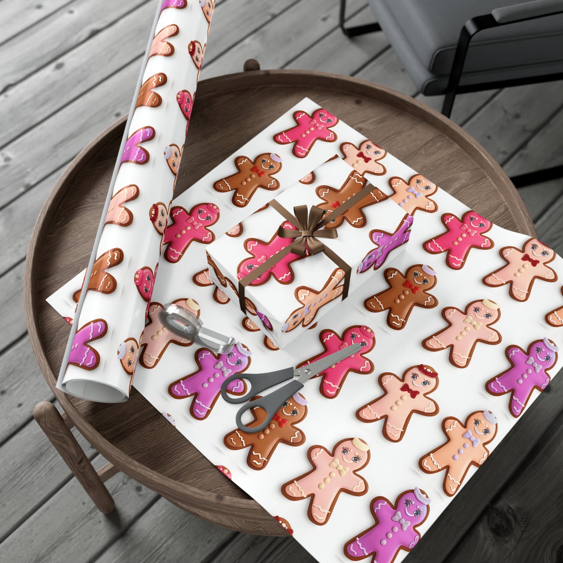 Wrapping Paper, Bougie Gingerbread Women On White Background - Gift Wrap Rolls, Eco-Friendly Gift Wrap, Holiday