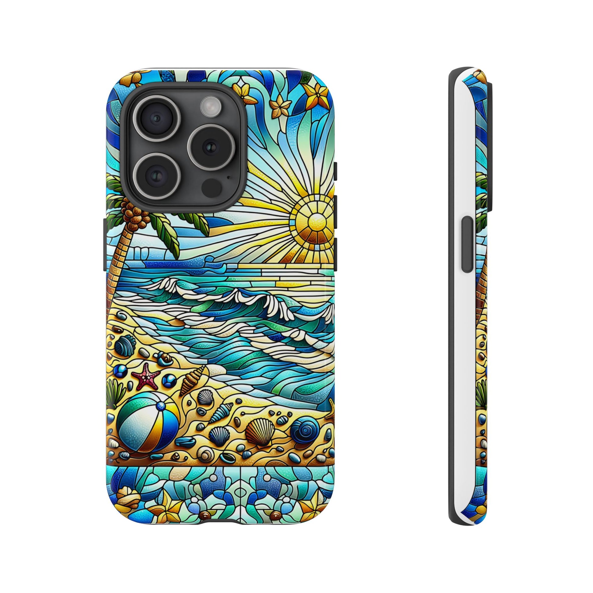 Stained Glass Tough Case, Protective Phone Case, Nature Inspired Smartphone Case, Summer Beach Play Day Phone Cover, Tough Phone Case for