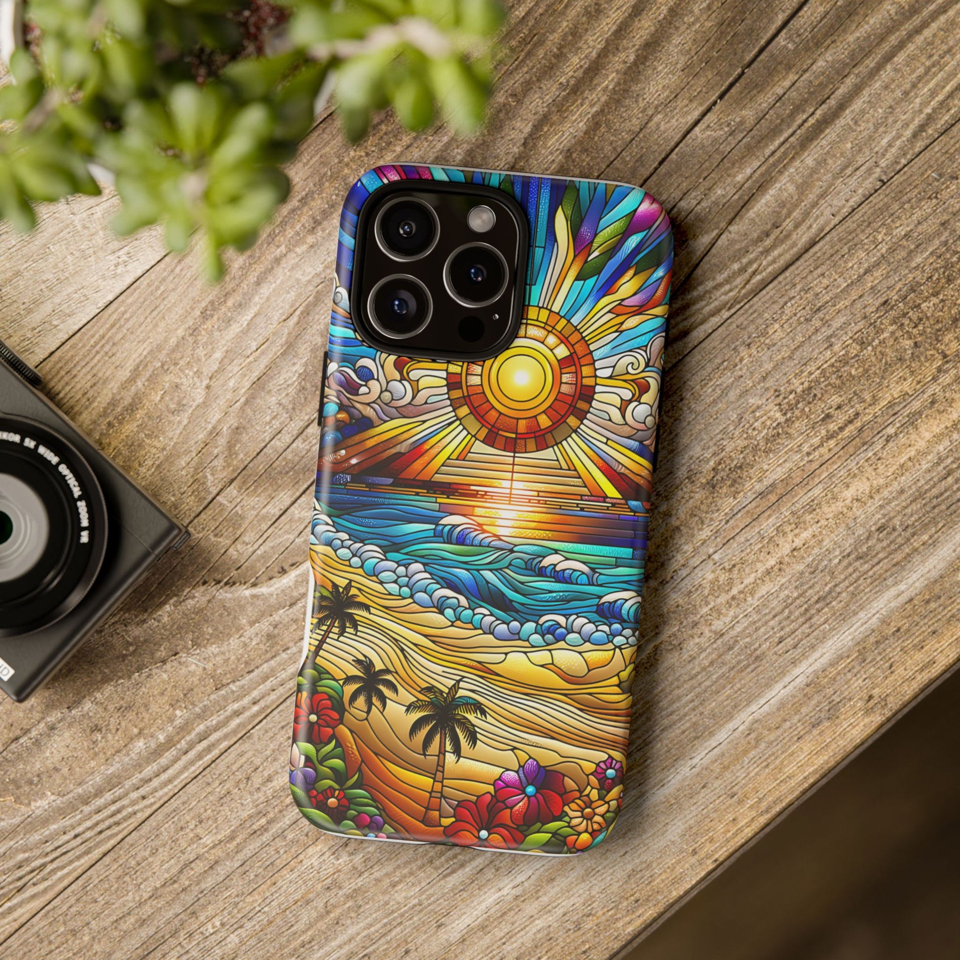 Stained Glass Tough Cases, Protective Phone Case, Nature Inspired Smartphone Cover, Beach Day Summer Accessories, Ocean Lover Gift