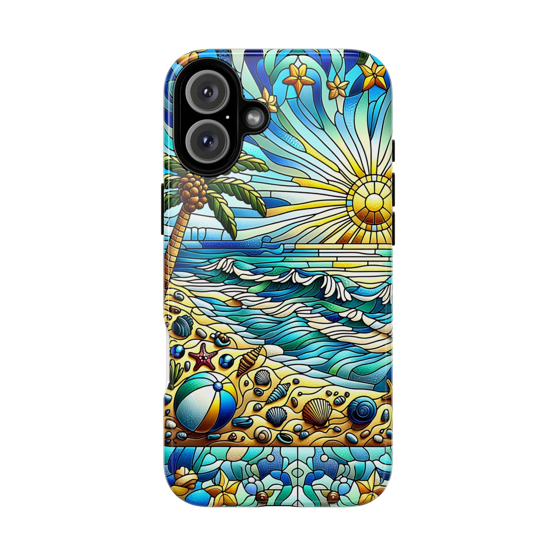 Stained Glass Tough Case, Protective Phone Case, Nature Inspired Smartphone Case, Summer Beach Play Day Phone Cover, Tough Phone Case for