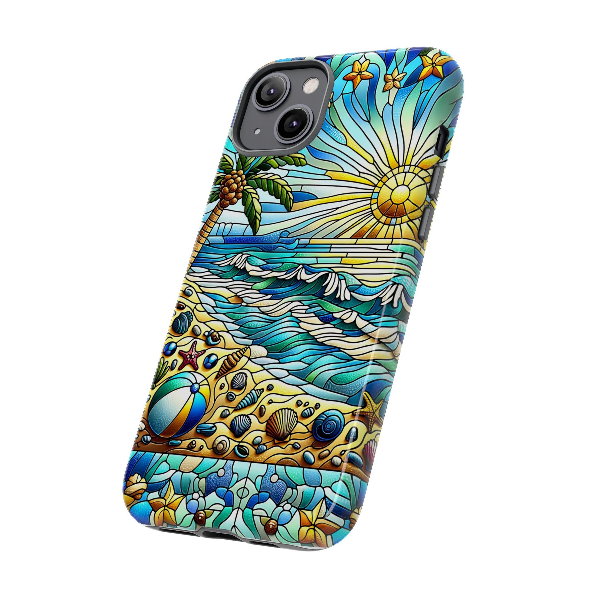 Stained Glass Tough Case, Protective Phone Case, Nature Inspired Smartphone Case, Summer Beach Play Day Phone Cover, Tough Phone Case for
