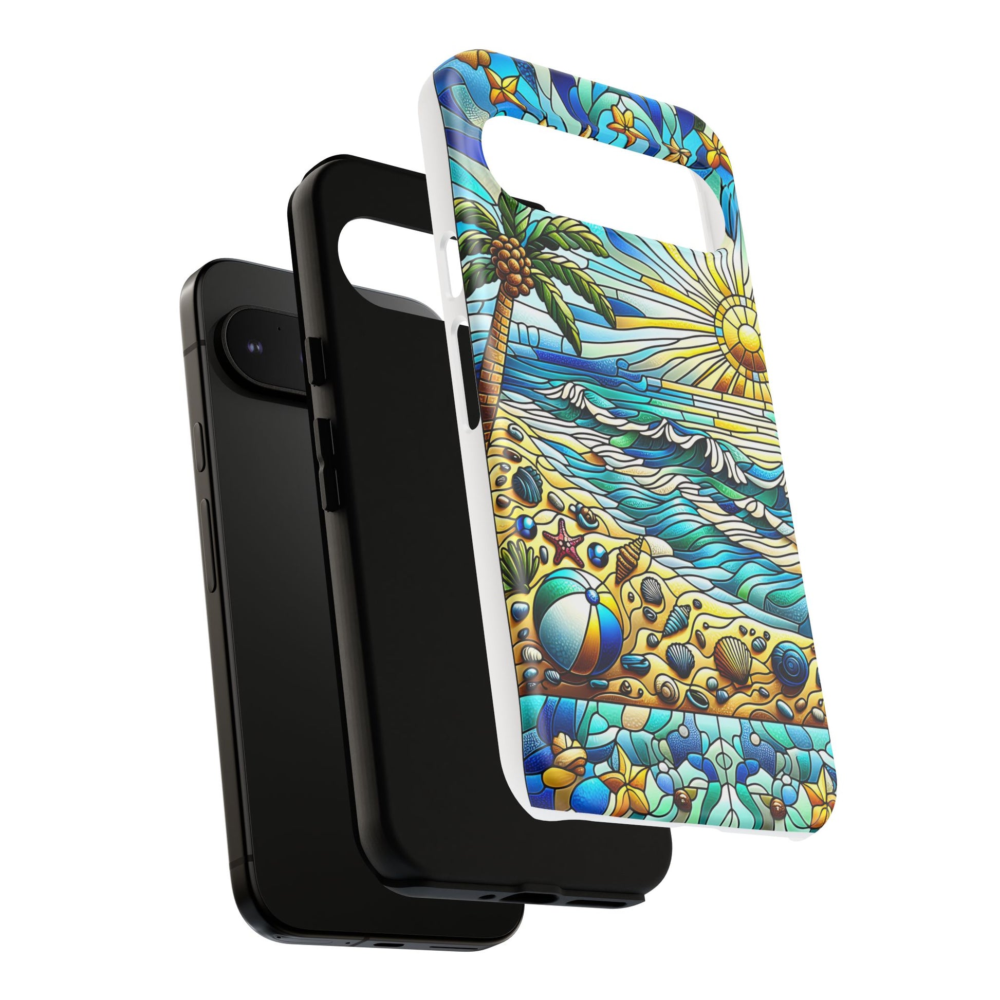 Stained Glass Tough Case, Protective Phone Case, Nature Inspired Smartphone Case, Summer Beach Play Day Phone Cover, Tough Phone Case for