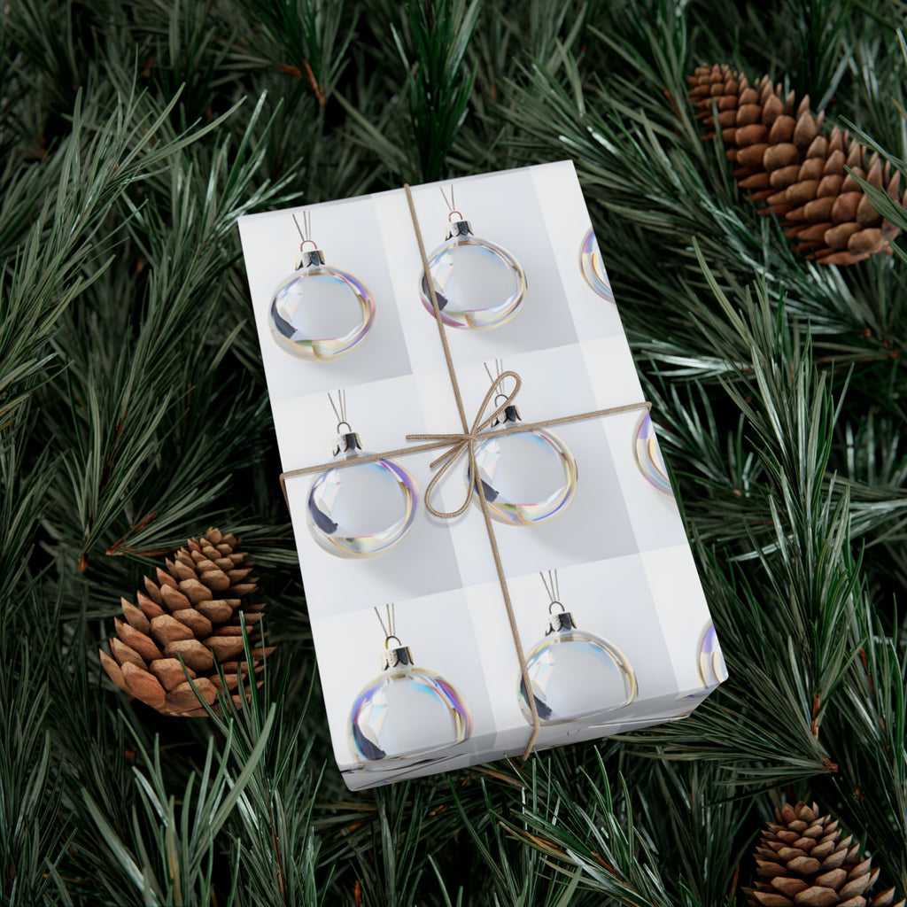 Wrapping Paper, Iridescent Glass Christmas Ornaments On White Background - Gift Wrap Rolls, Eco-Friendly Gift Wrap, Holiday