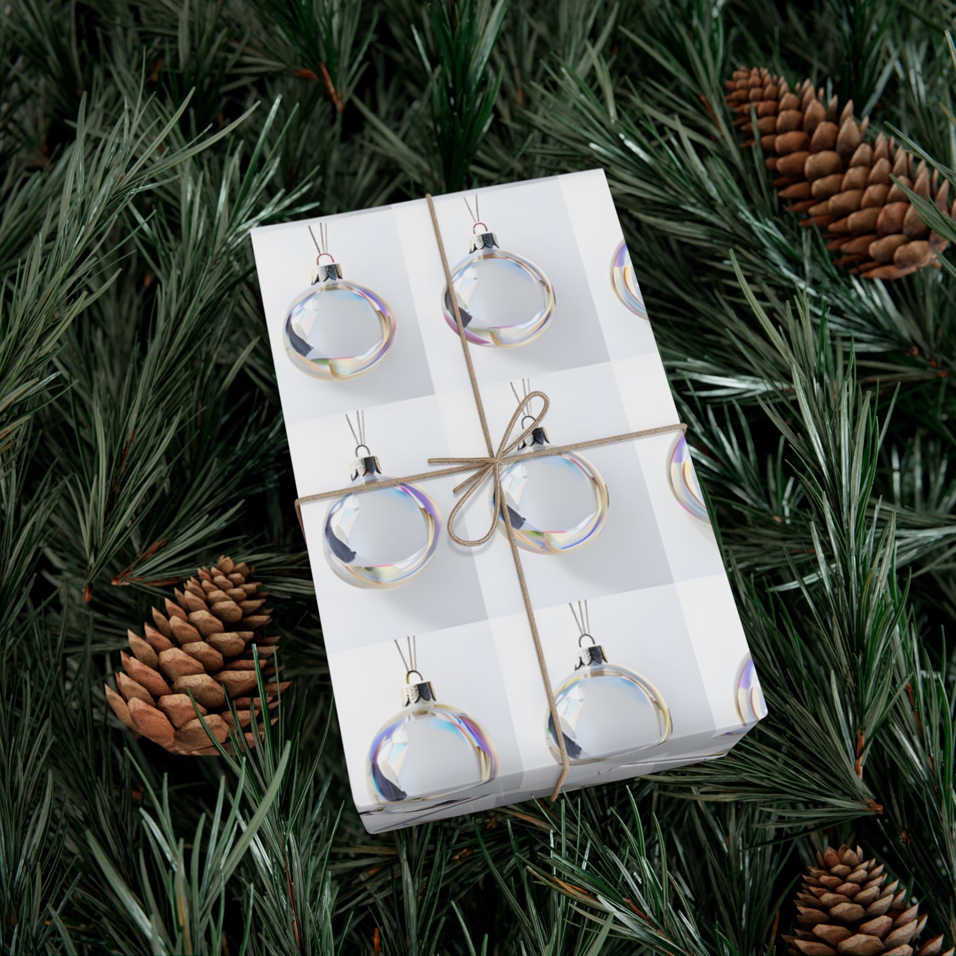 Wrapping Paper, Iridescent Glass Christmas Ornaments On White Background - Gift Wrap Rolls, Eco-Friendly Gift Wrap, Holiday