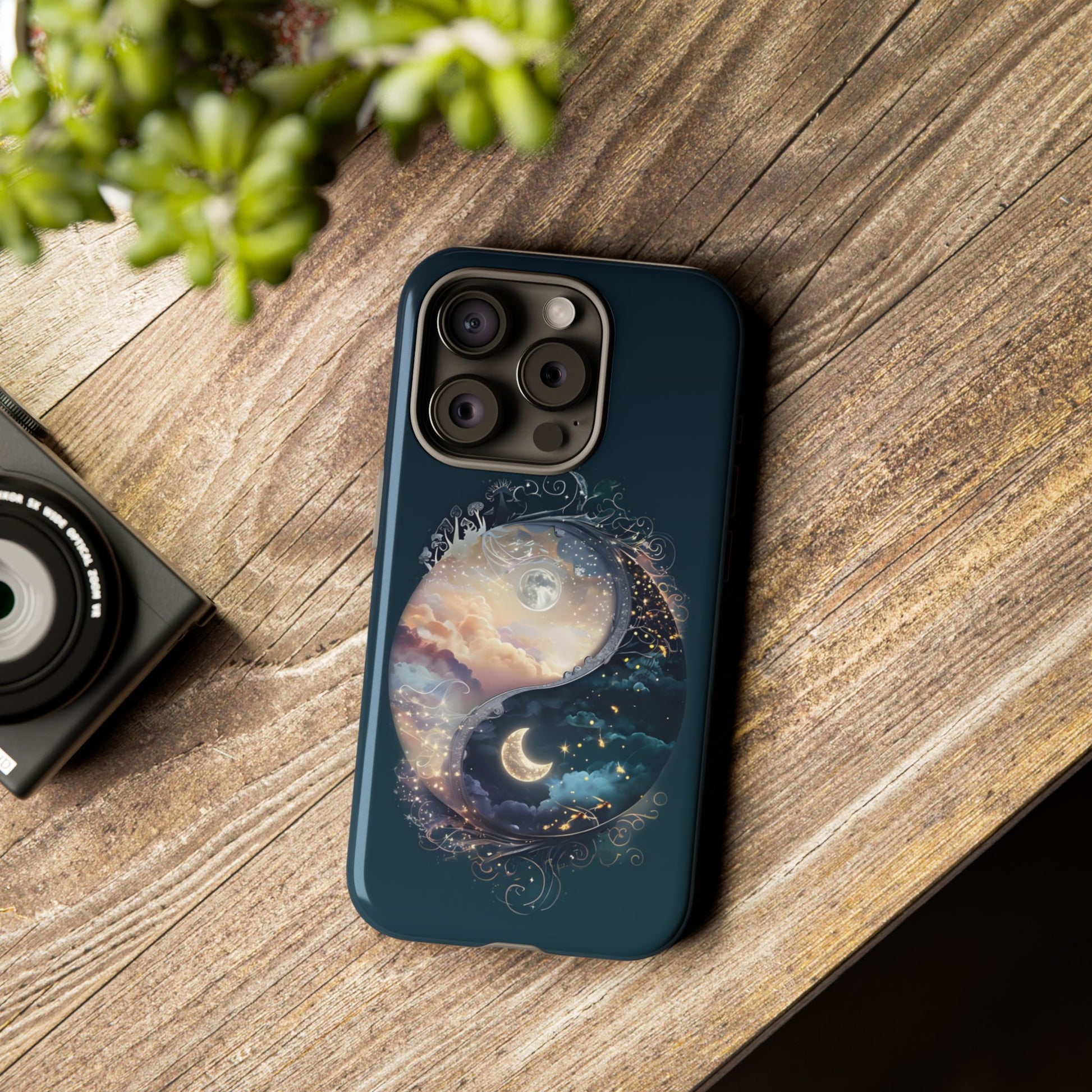 Phone Case, Yin-Yang Symbol Design, Whimsical Day Night Fantasy Print, Protective Cover, Tough Skin, Phone Accessories, Phone Protection