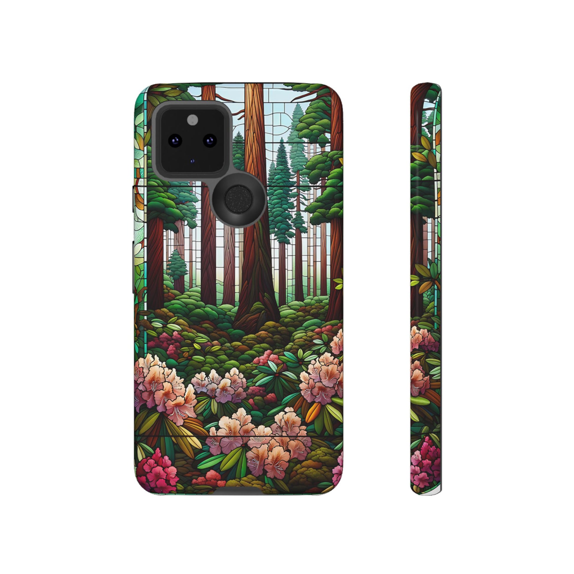 Nature Inspired Tough Cases - Redwood Trees & Rhododendrons Stained Glass iPhone Cover, Protective Phone Shell, Unique Samsung Galaxy Case,