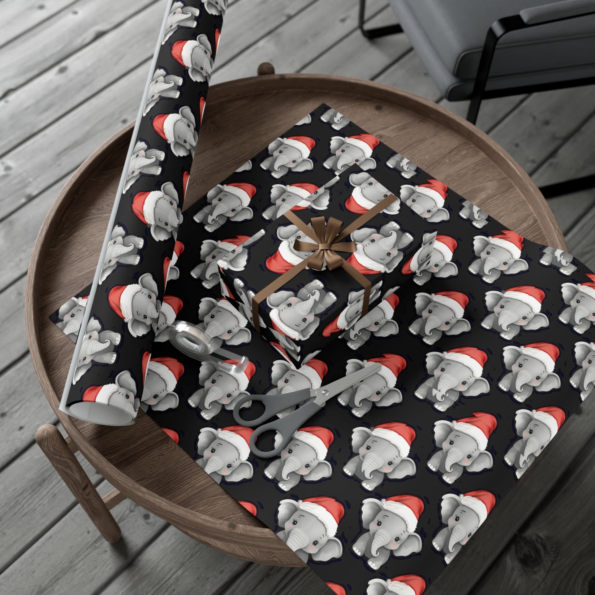 Gift Wrap Papers, Adorable Baby Elephants in Santa Hats - Cute Holiday Wrapping Paper, Christmas Gift Wrap, Festive Gift Wrap Sheets,
