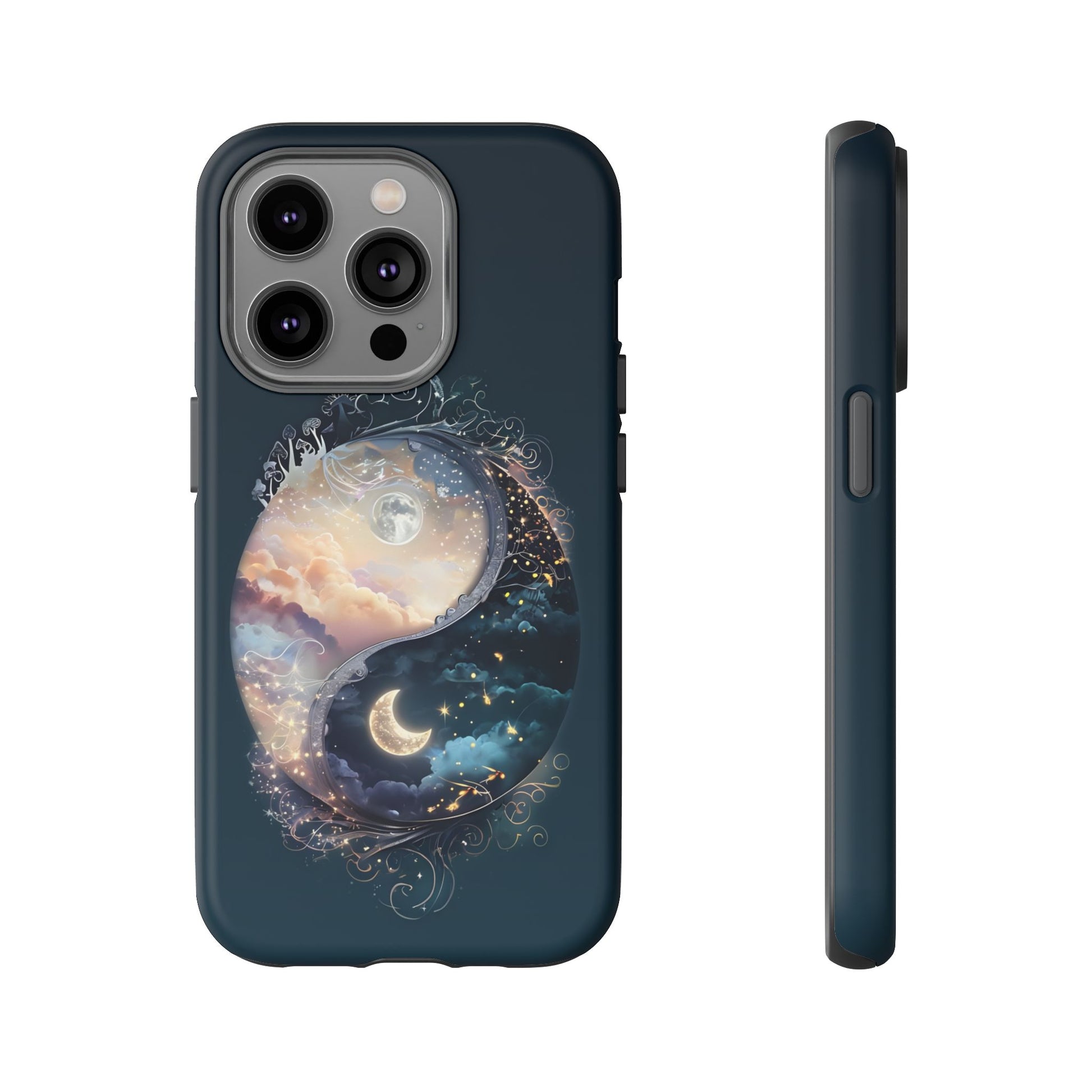 Phone Case, Yin-Yang Symbol Design, Whimsical Day Night Fantasy Print, Protective Cover, Tough Skin, Phone Accessories, Phone Protection