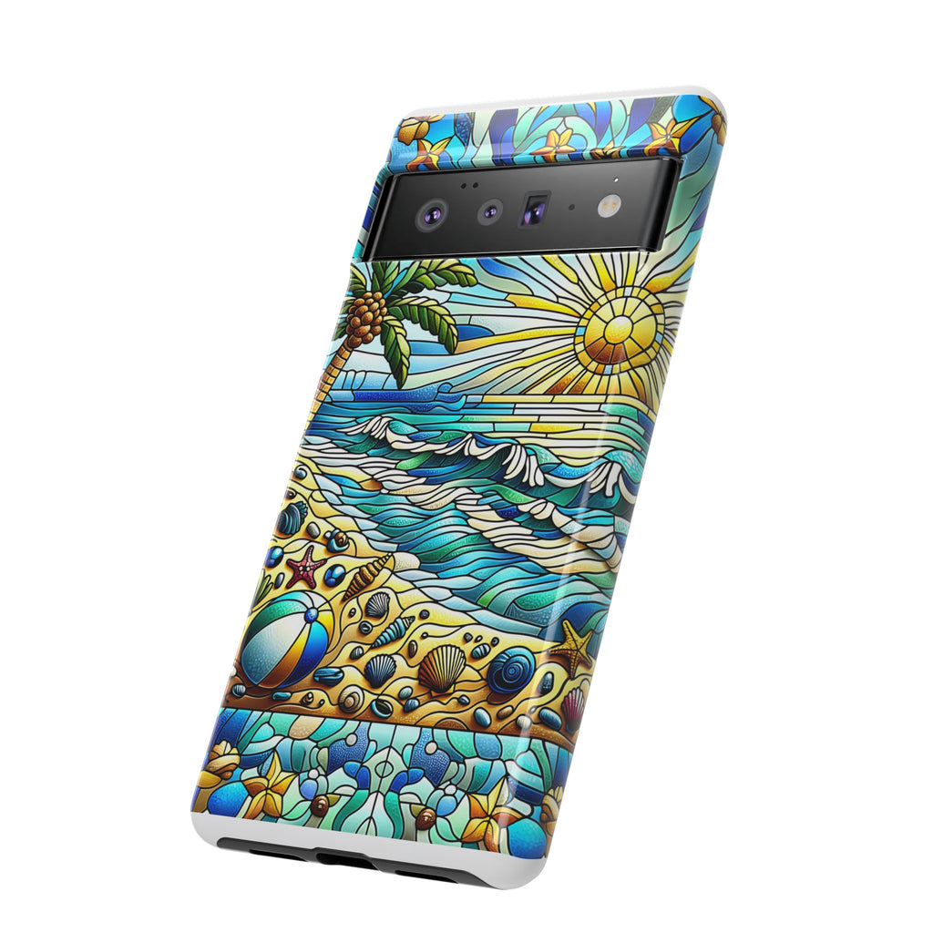 Stained Glass Tough Case, Protective Phone Case, Nature Inspired Smartphone Case, Summer Beach Play Day Phone Cover, Tough Phone Case for