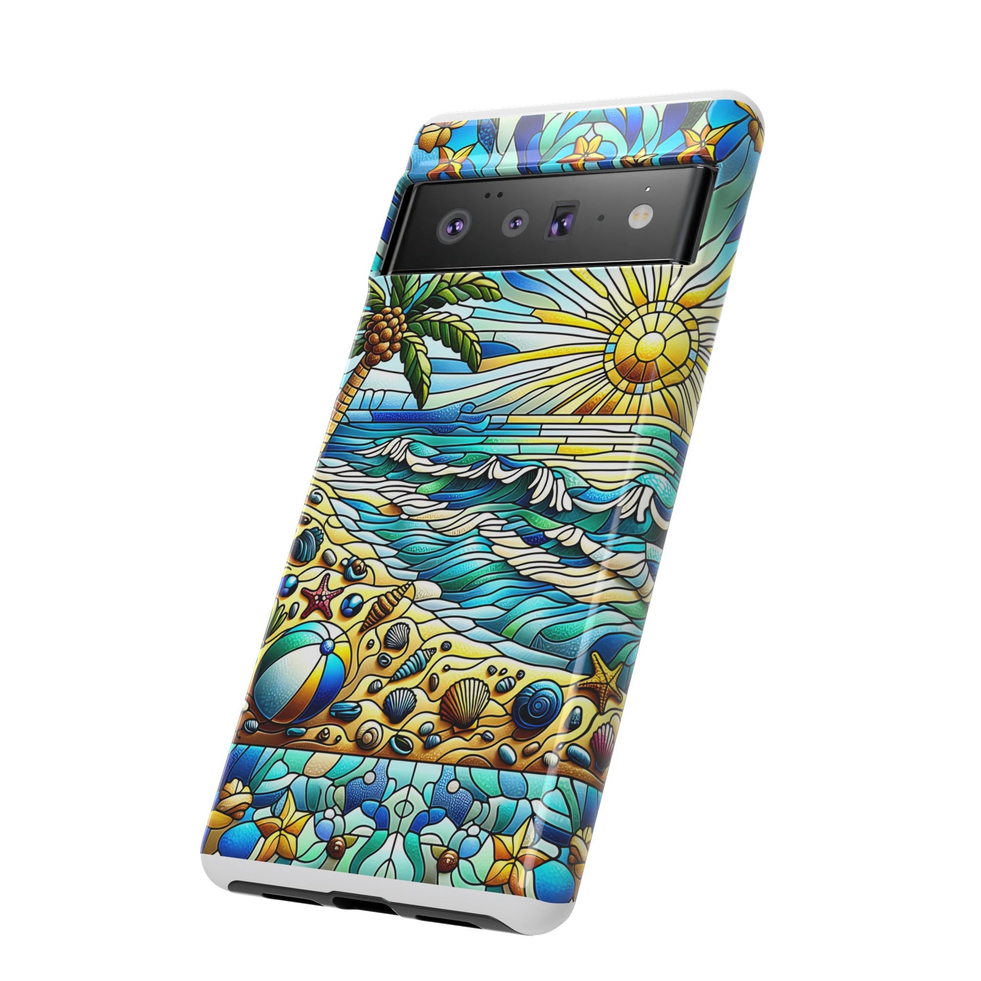 Stained Glass Tough Case, Protective Phone Case, Nature Inspired Smartphone Case, Summer Beach Play Day Phone Cover, Tough Phone Case for
