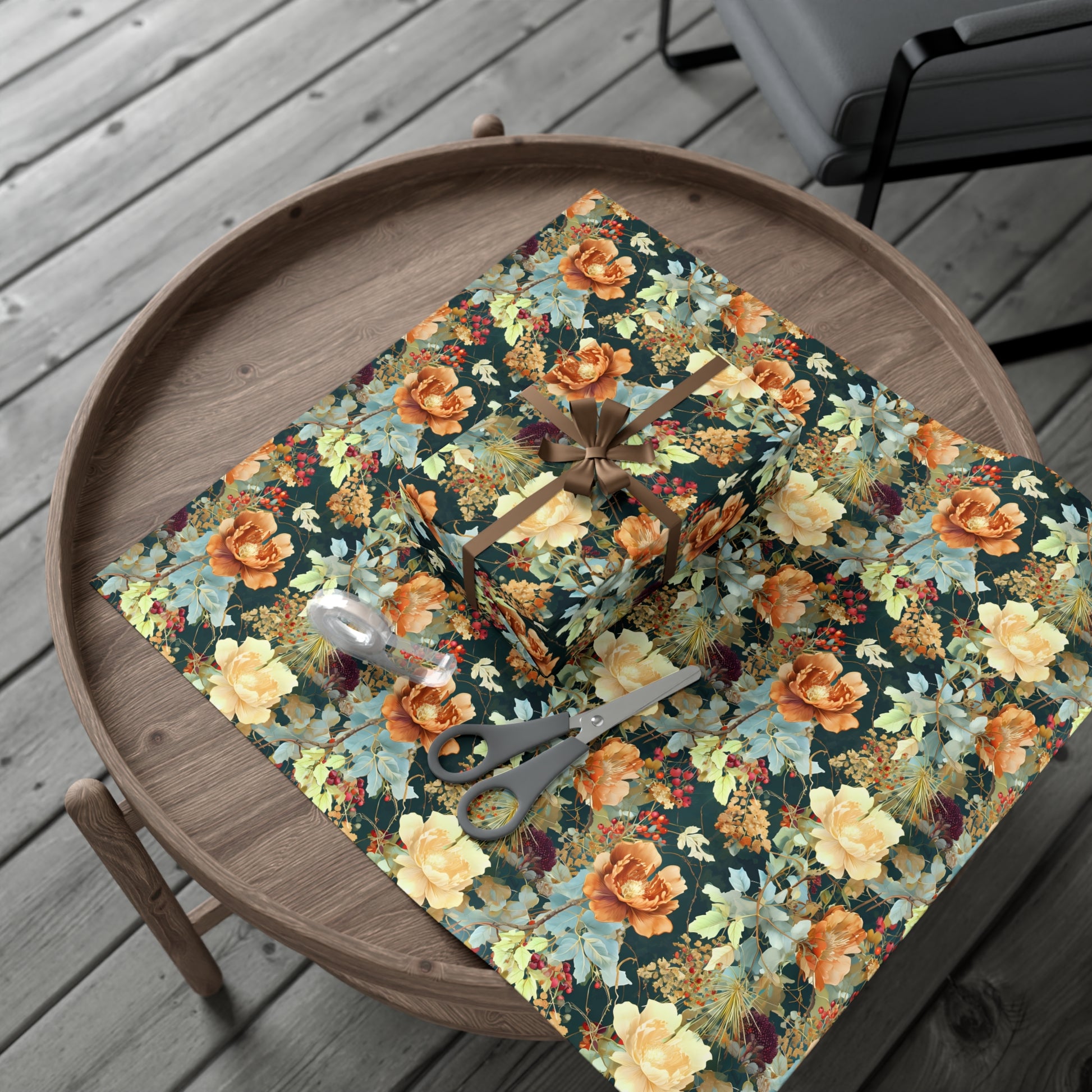 Gift Wrap Papers, Art Nouveau Floral Pattern Showcasing Vibrant Fall Colors, Wrapping Paper Roll, Holiday Gift Wrap, Gift Packaging, Craft