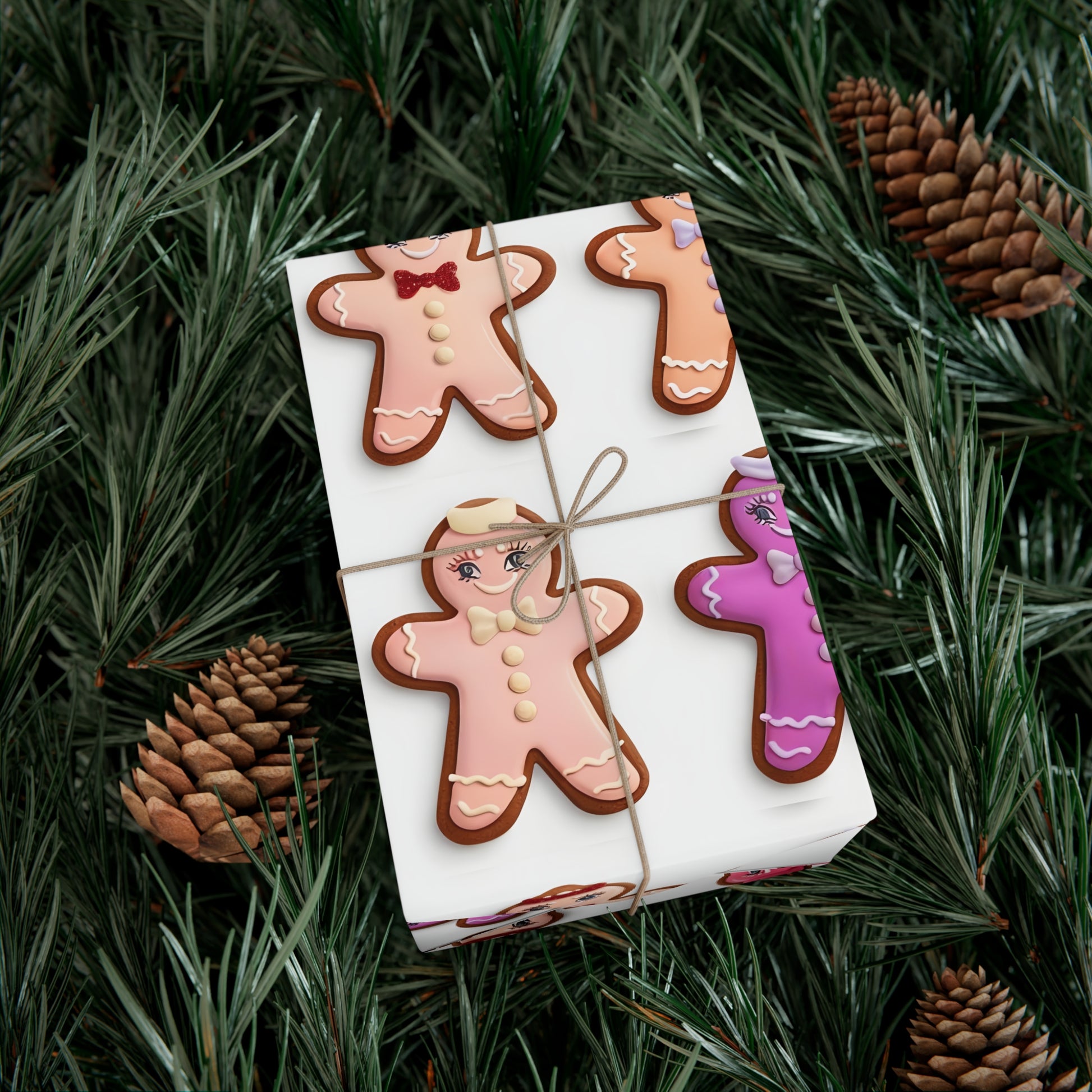 Wrapping Paper, Bougie Gingerbread Women On White Background - Gift Wrap Rolls, Eco-Friendly Gift Wrap, Holiday