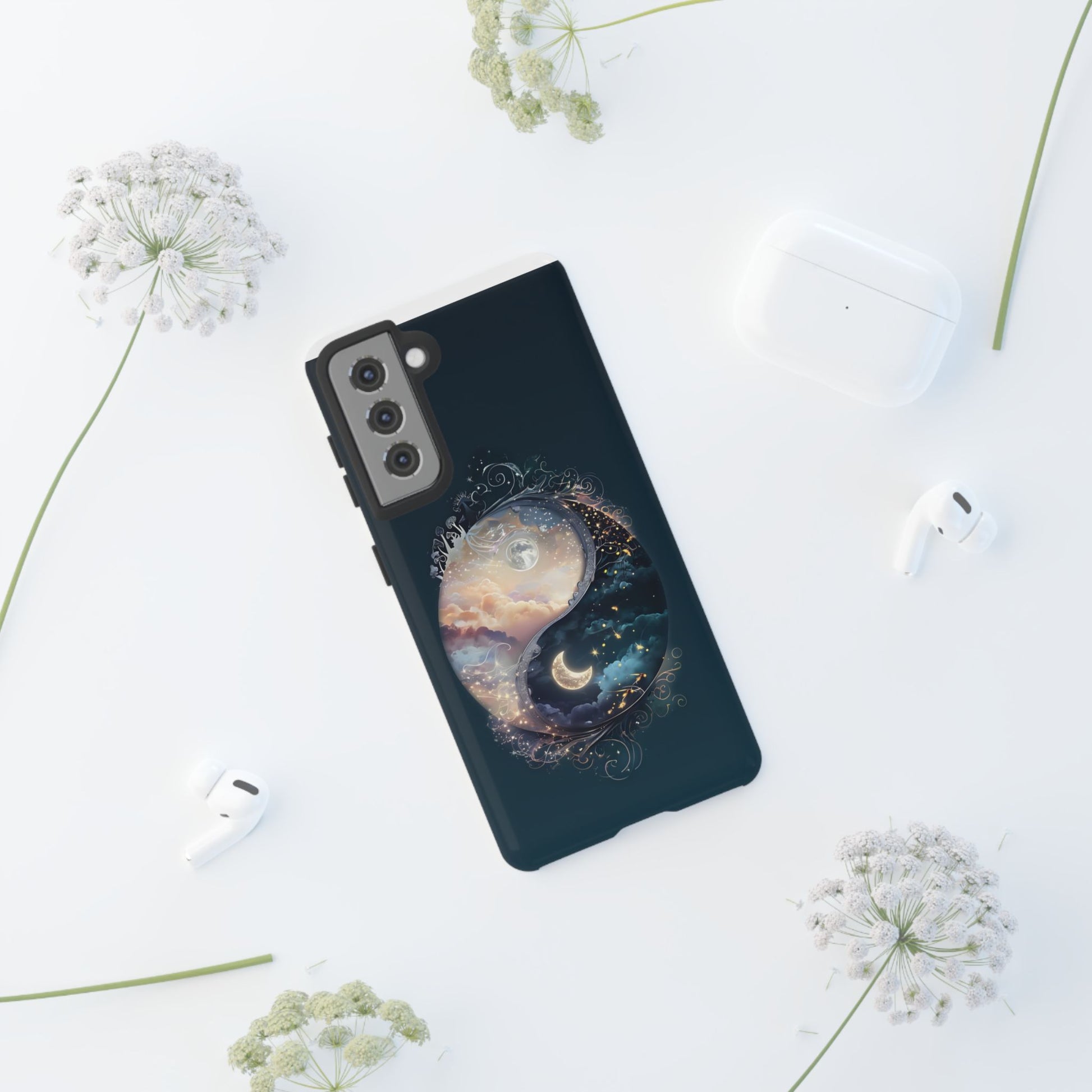 Phone Case, Yin-Yang Symbol Design, Whimsical Day Night Fantasy Print, Protective Cover, Tough Skin, Phone Accessories, Phone Protection