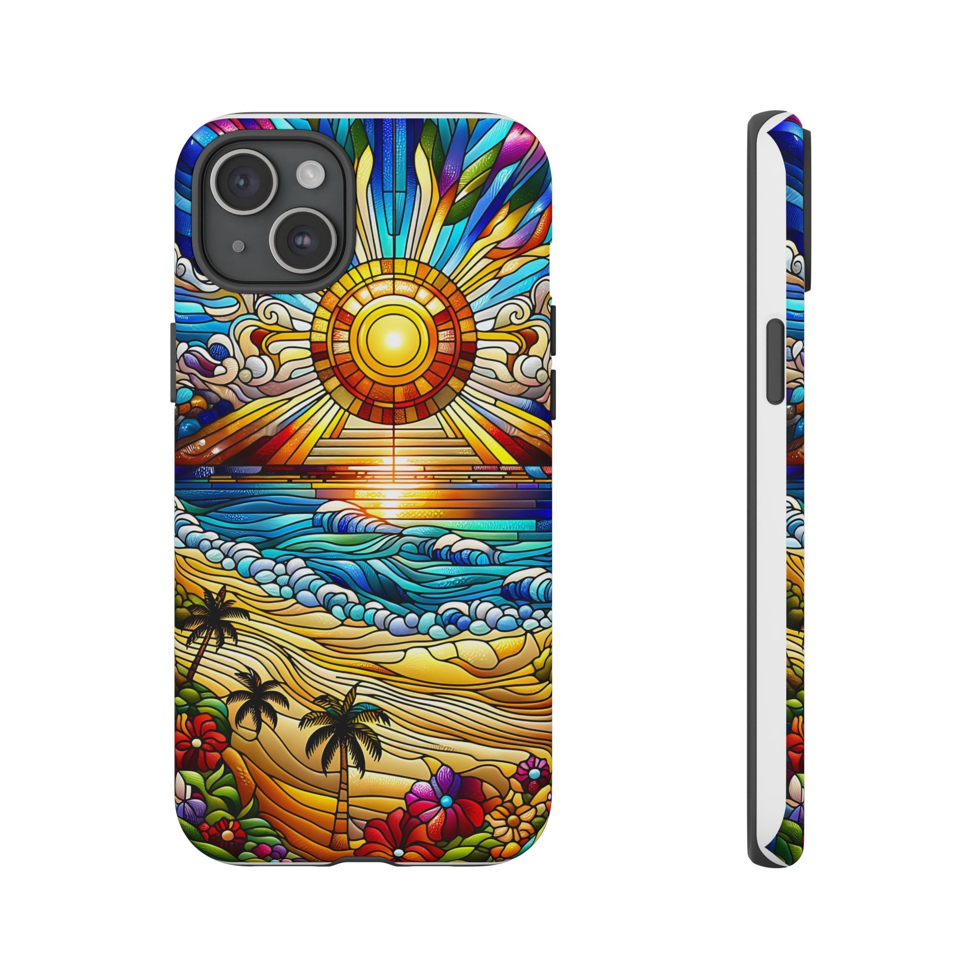 Stained Glass Tough Cases, Protective Phone Case, Nature Inspired Smartphone Cover, Beach Day Summer Accessories, Ocean Lover Gift