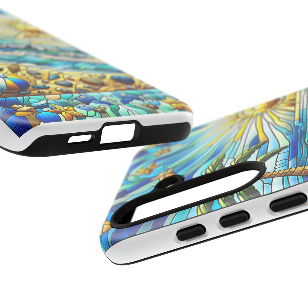 Stained Glass Tough Case, Protective Phone Case, Nature Inspired Smartphone Case, Summer Beach Play Day Phone Cover, Tough Phone Case for