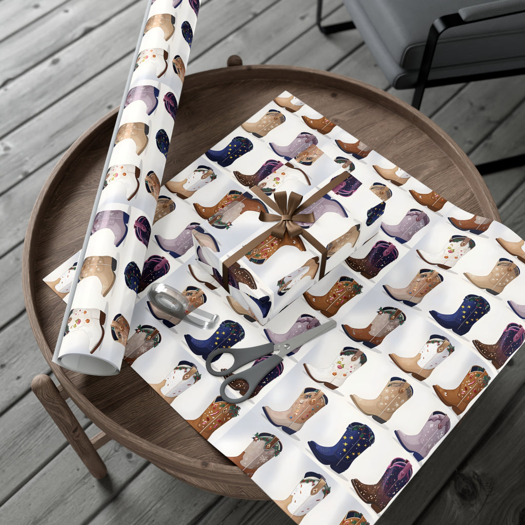 Wrapping Paper, Stylish Cowboy Boots Gift Wrap, Holiday Design Packaging, Christmas Gift Wrap, Cowboy Boot Wrapping Paper, Western Theme