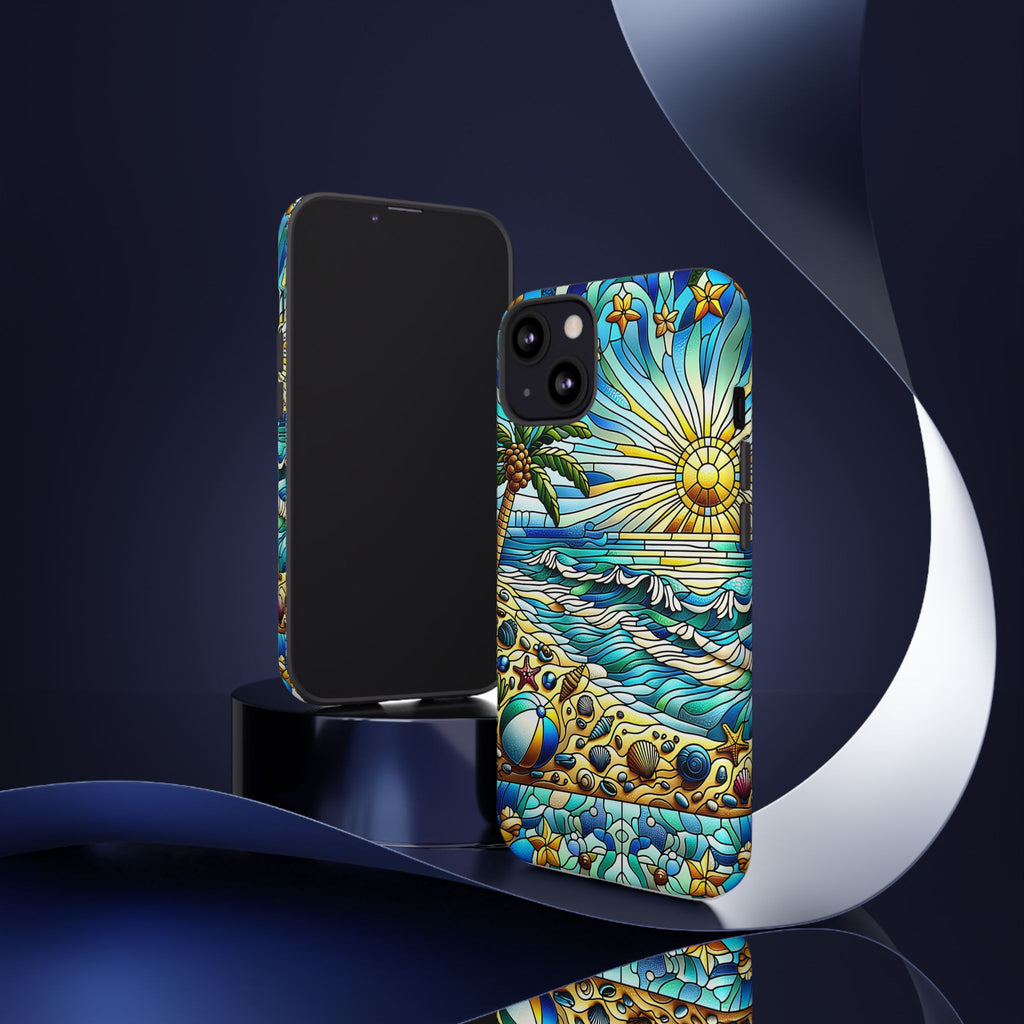 Stained Glass Tough Case, Protective Phone Case, Nature Inspired Smartphone Case, Summer Beach Play Day Phone Cover, Tough Phone Case for