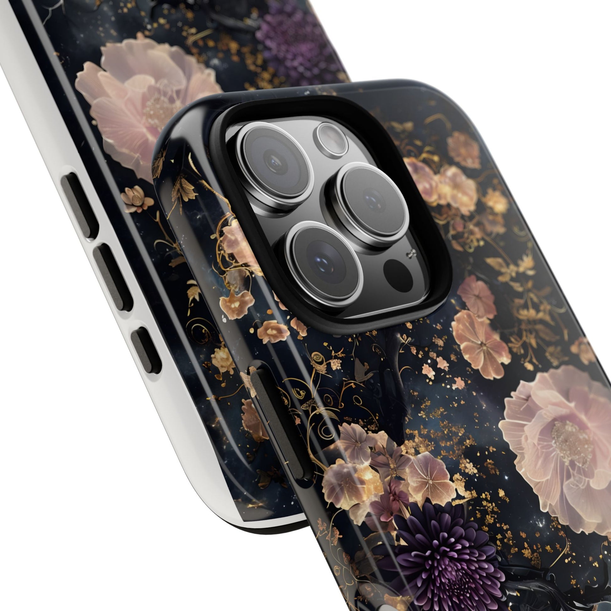 Phone Case, Whimsical Floral Pattern Against Cosmic Nebulous Background. Galaxy, Space, Tough Protective Cover, Unique Gift, Trendy