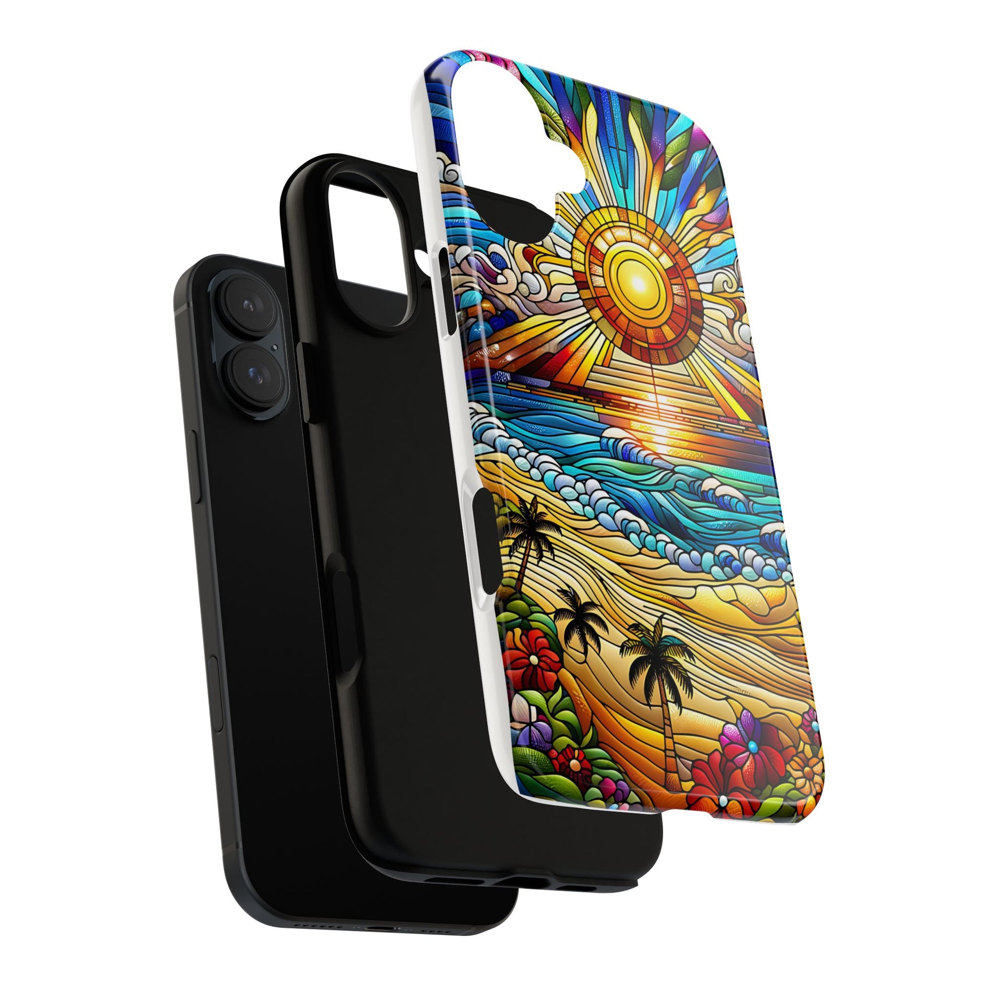 Stained Glass Tough Cases, Protective Phone Case, Nature Inspired Smartphone Cover, Beach Day Summer Accessories, Ocean Lover Gift