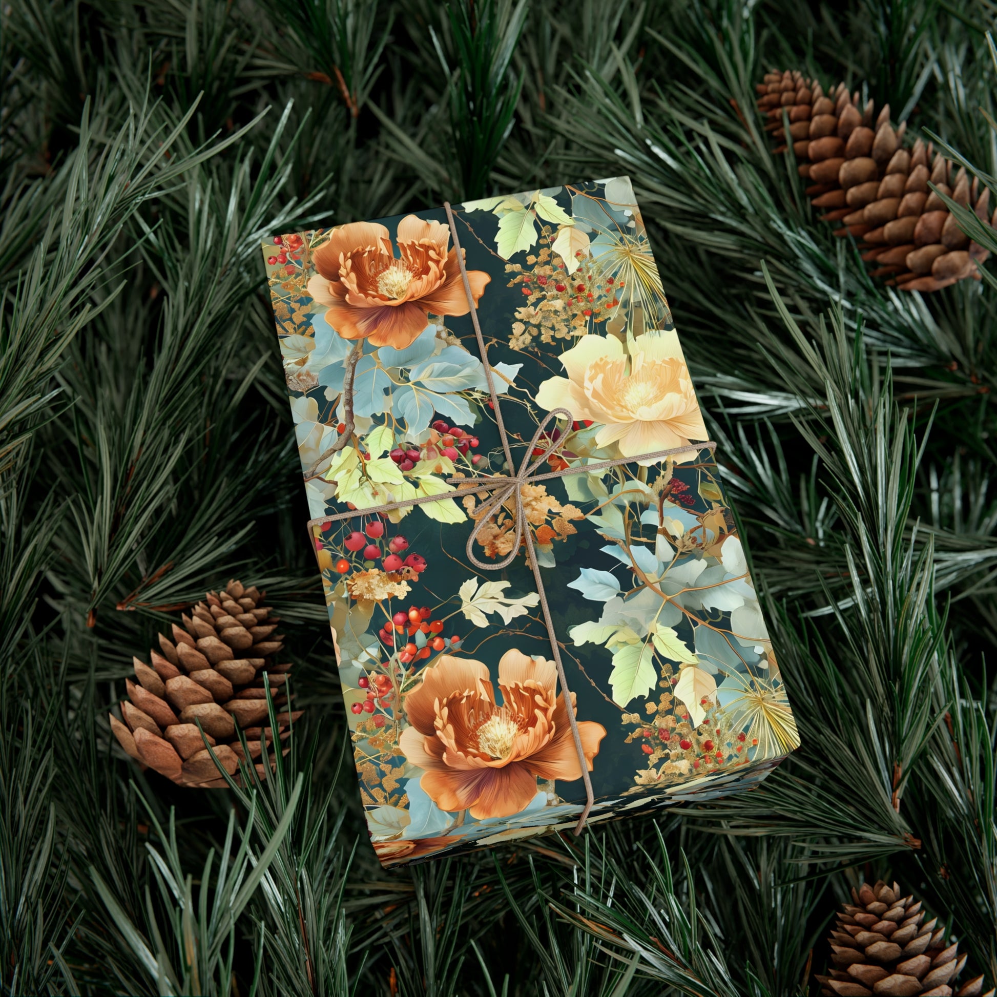 Gift Wrap Papers, Art Nouveau Floral Pattern Showcasing Vibrant Fall Colors, Wrapping Paper Roll, Holiday Gift Wrap, Gift Packaging, Craft