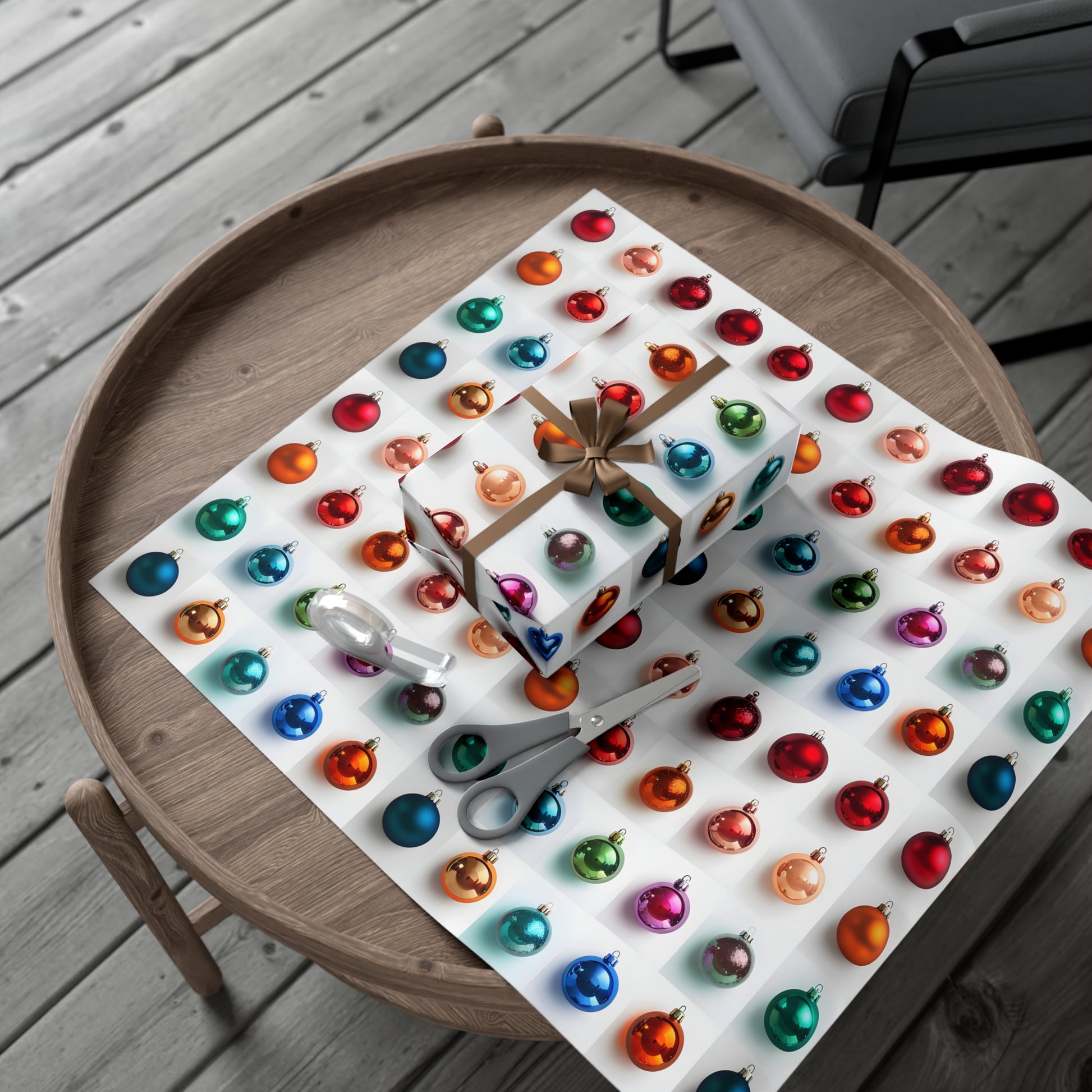 Wrapping Paper, Vibrant Christmas Ornaments On White Background - Gift Wrap Rolls, Eco-Friendly Gift Wrap, Holiday