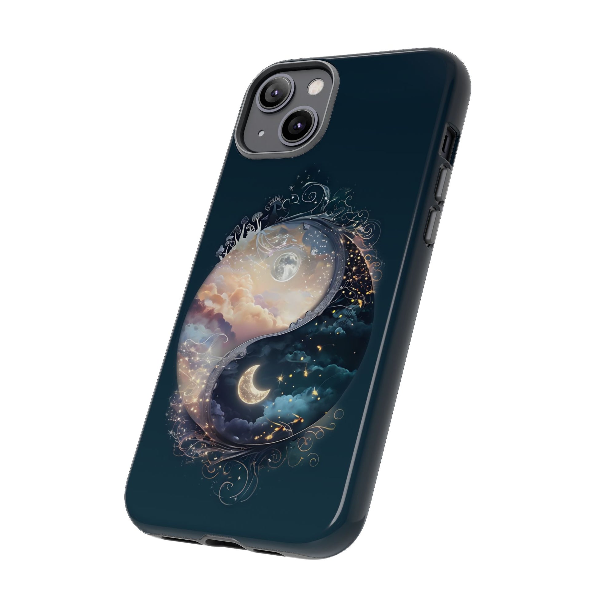 Phone Case, Yin-Yang Symbol Design, Whimsical Day Night Fantasy Print, Protective Cover, Tough Skin, Phone Accessories, Phone Protection
