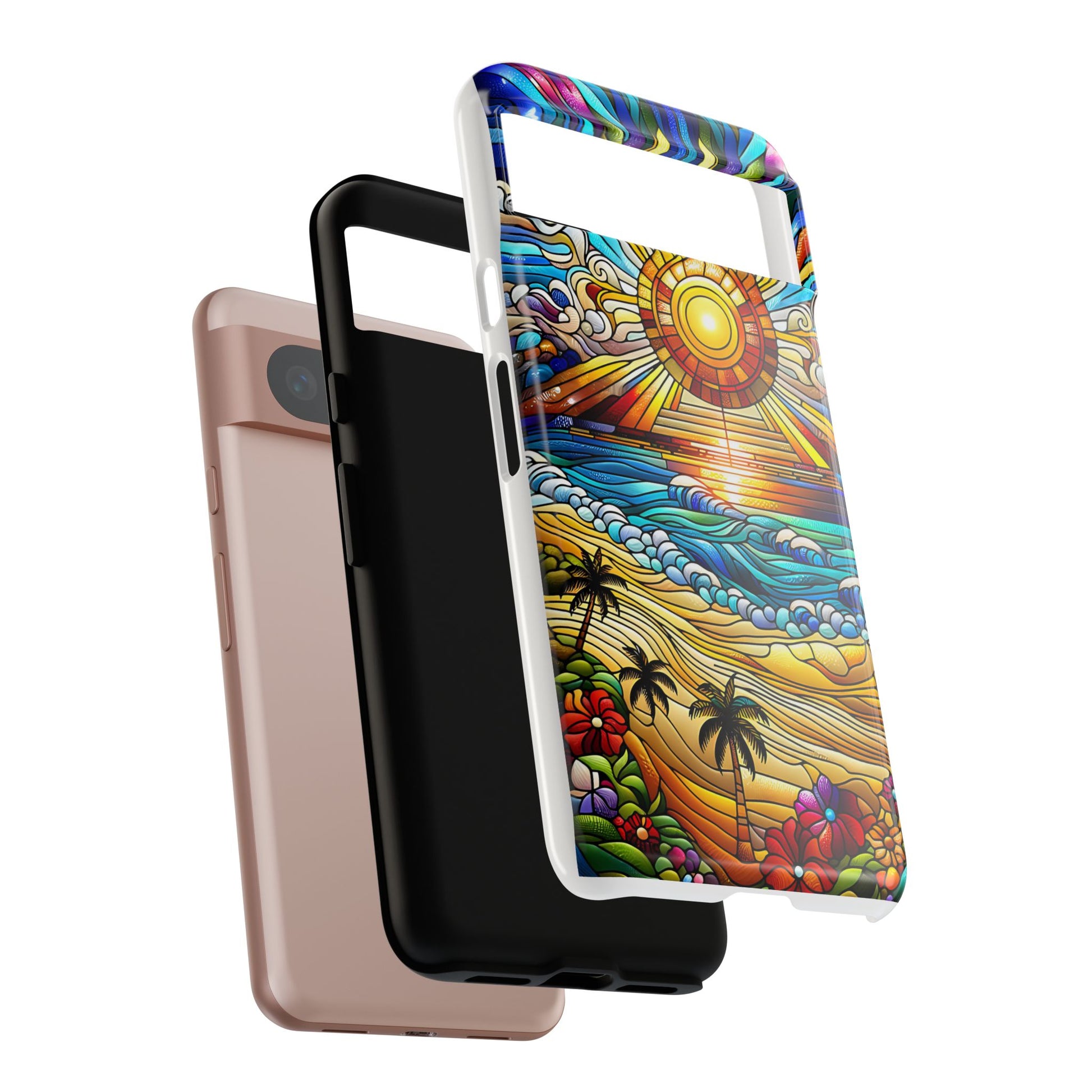 Stained Glass Tough Cases, Protective Phone Case, Nature Inspired Smartphone Cover, Beach Day Summer Accessories, Ocean Lover Gift