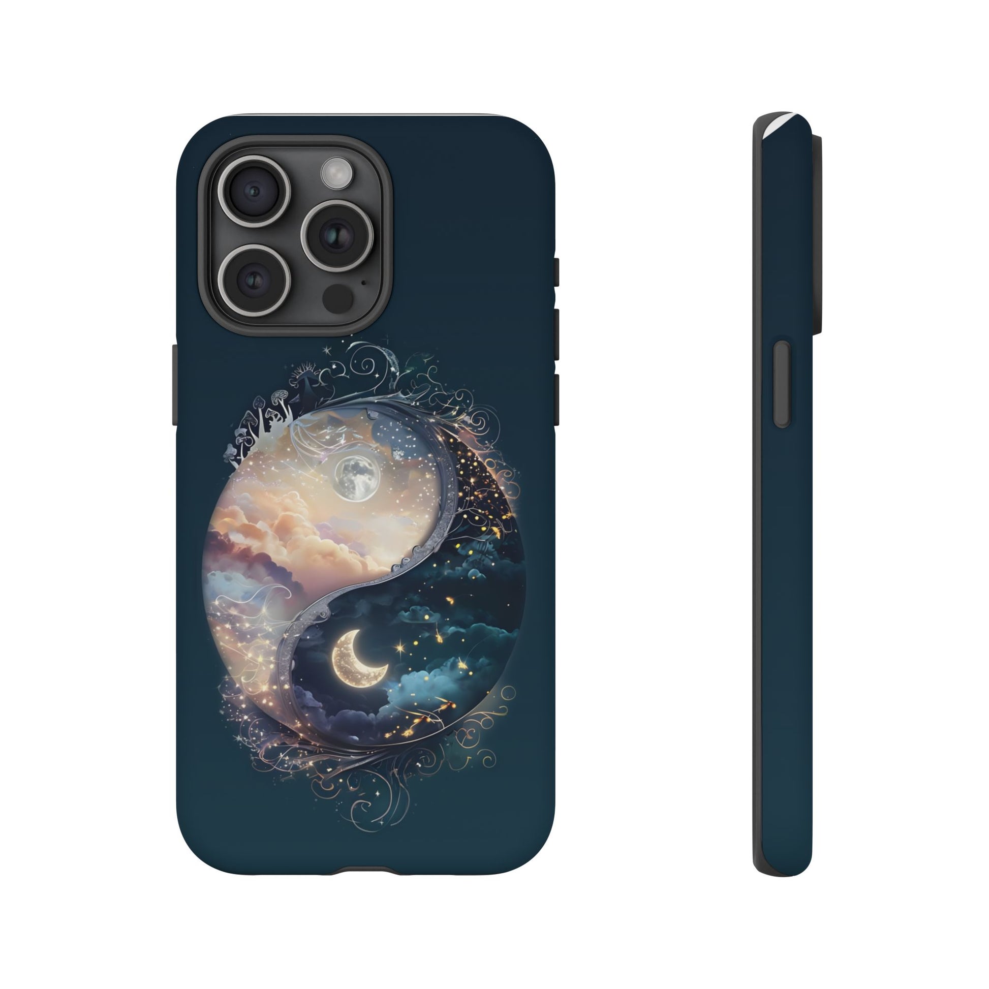 Phone Case, Yin-Yang Symbol Design, Whimsical Day Night Fantasy Print, Protective Cover, Tough Skin, Phone Accessories, Phone Protection