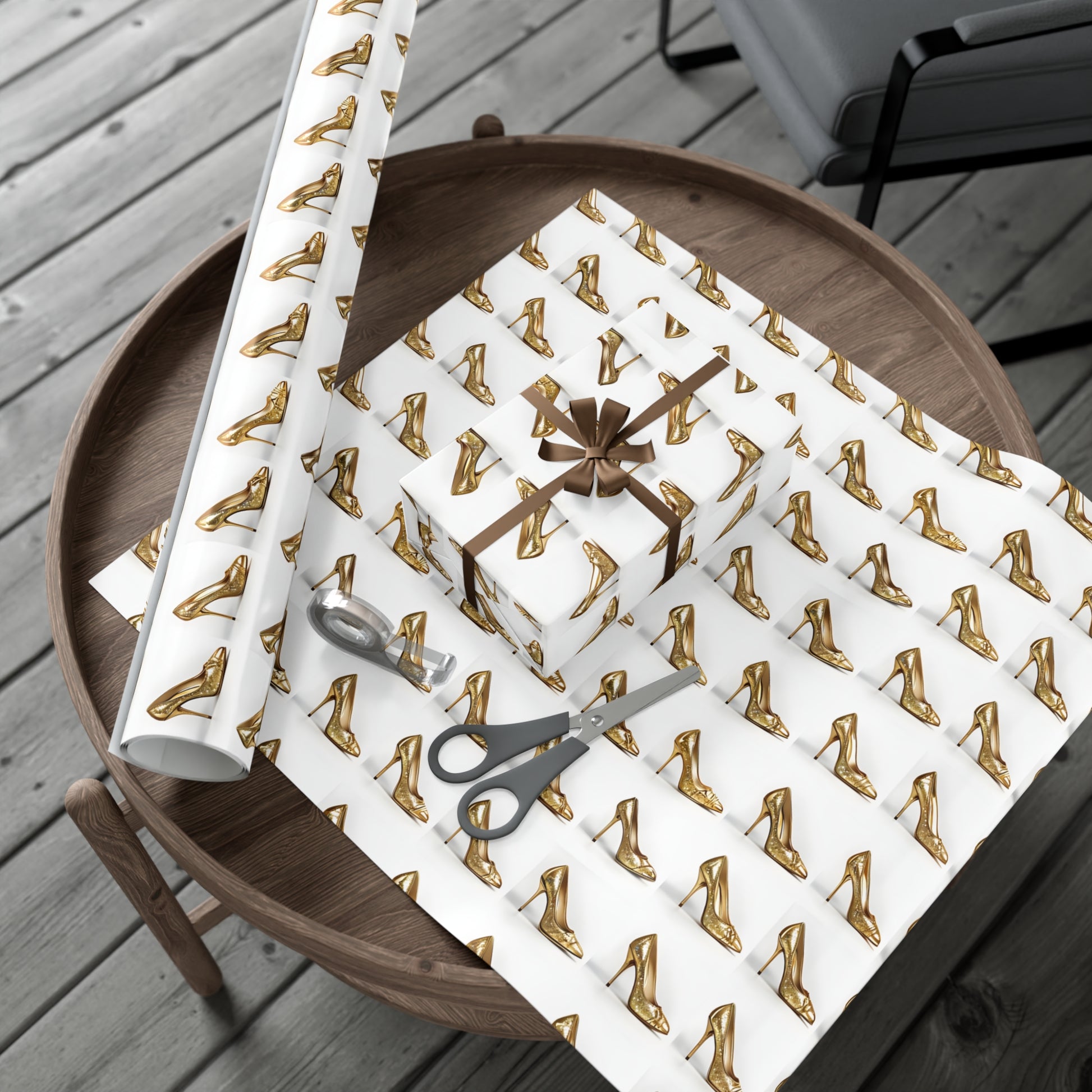 Wrapping Paper, Glimmering Gold High Heels On White Background - Gift Wrap Rolls, Eco-Friendly Gift Wrap, Holiday