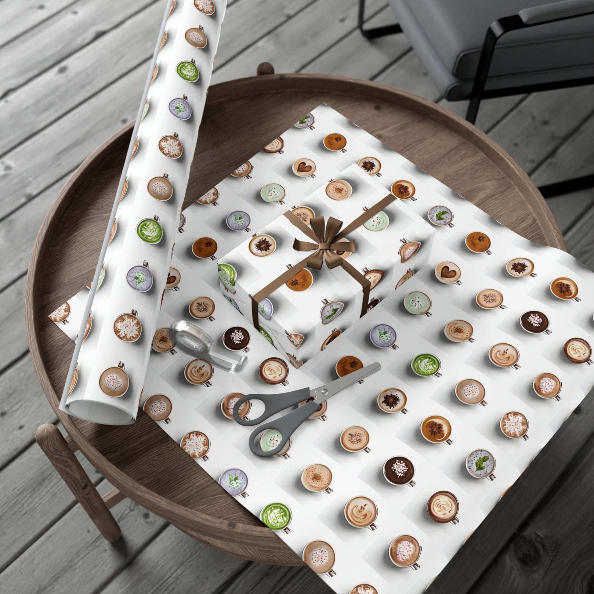 Wrapping Paper, Colorful Lattes On White Background - Gift Wrap Rolls, Eco-Friendly Gift Wrap, Holiday