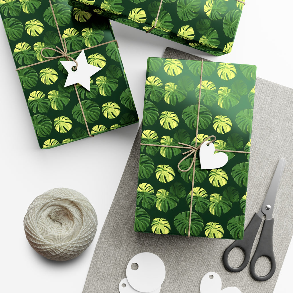 Tropical Botanical Pattern Featuring Stylized Monstera Leaves Wrapping Paper