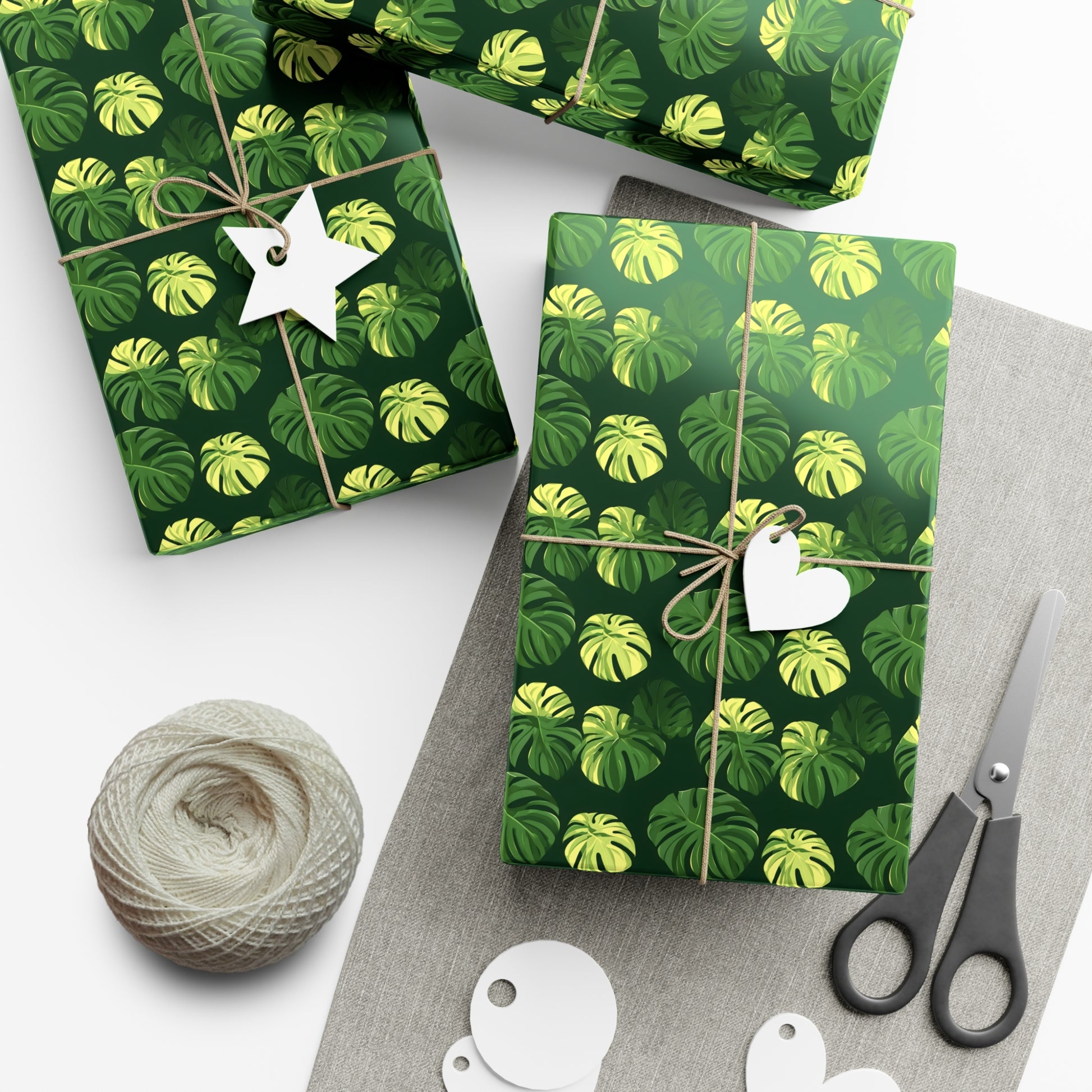 Tropical Botanical Pattern Featuring Stylized Monstera Leaves Wrapping Paper