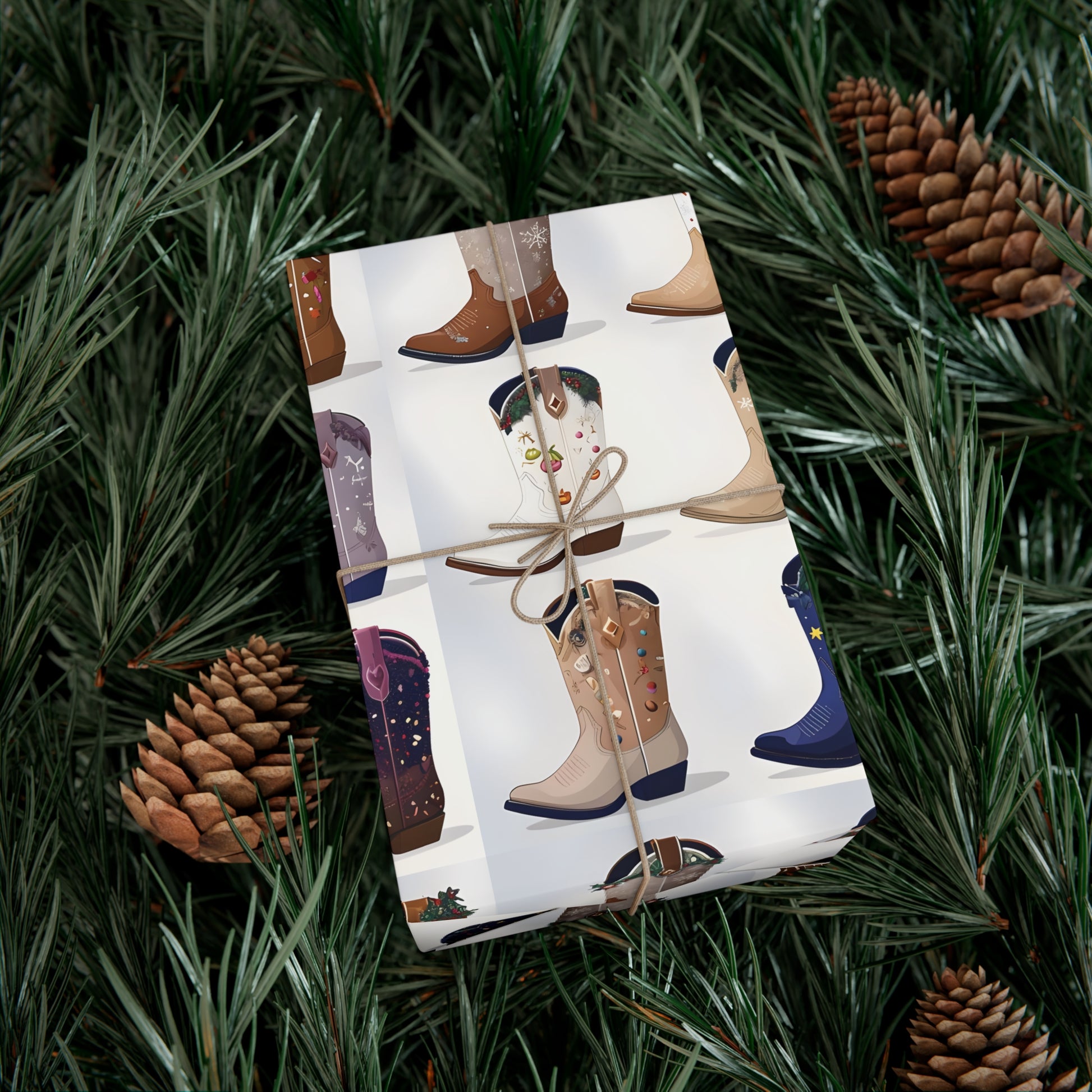 Wrapping Paper, Stylish Cowboy Boots Gift Wrap, Holiday Design Packaging, Christmas Gift Wrap, Cowboy Boot Wrapping Paper, Western Theme