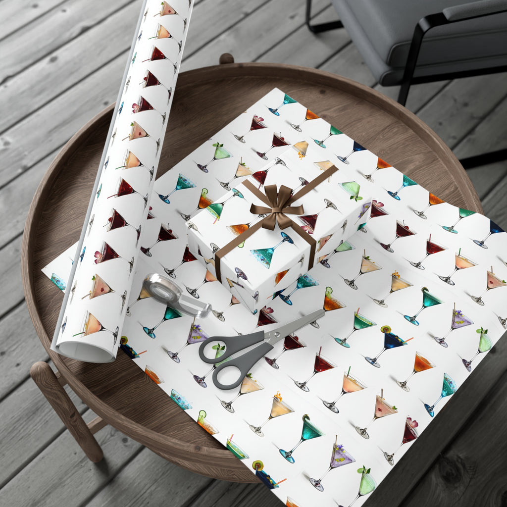 Wrapping Paper, Colorful Martinis On White Background - Gift Wrap Rolls, Eco-Friendly Gift Wrap, Holiday