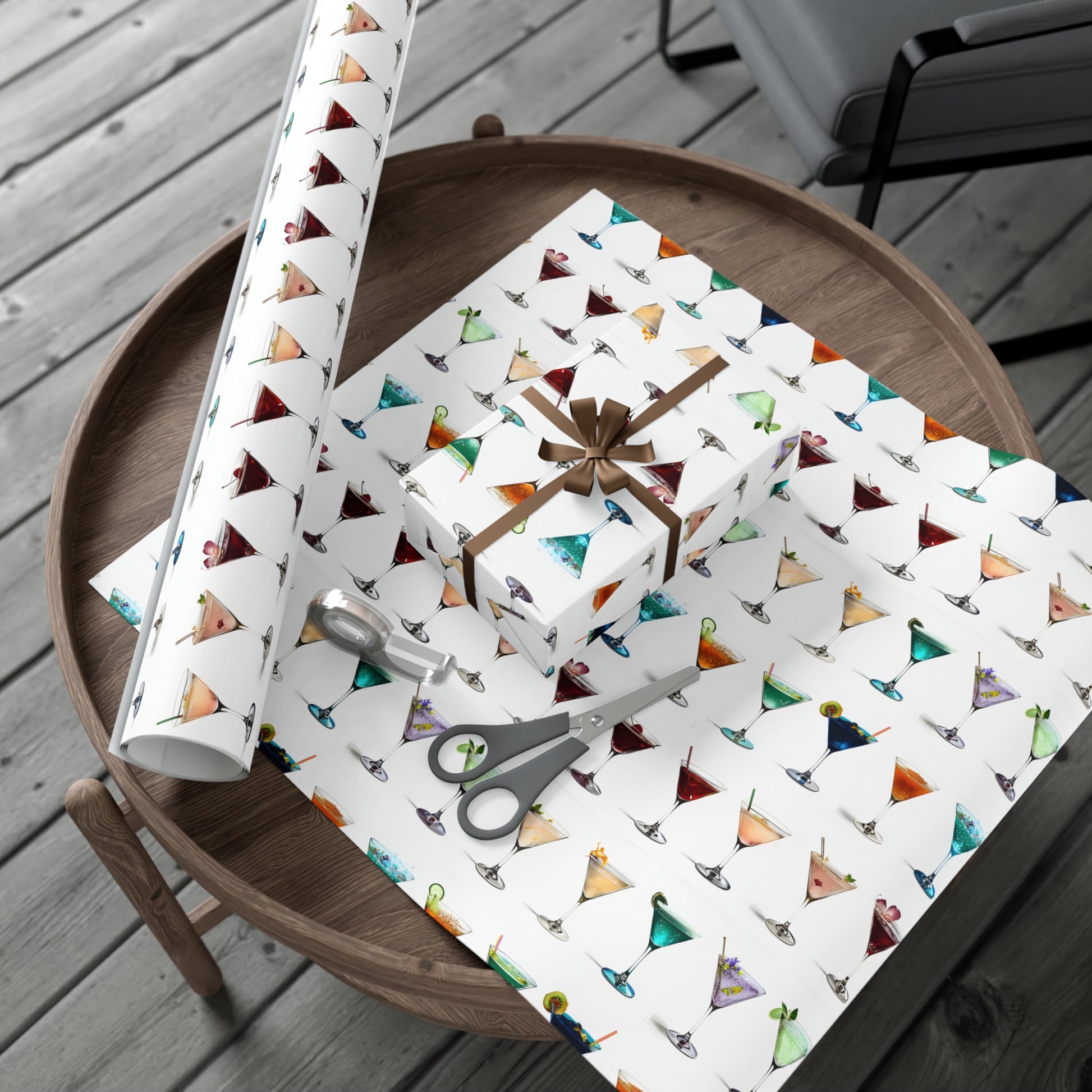 Wrapping Paper, Colorful Martinis On White Background - Gift Wrap Rolls, Eco-Friendly Gift Wrap, Holiday