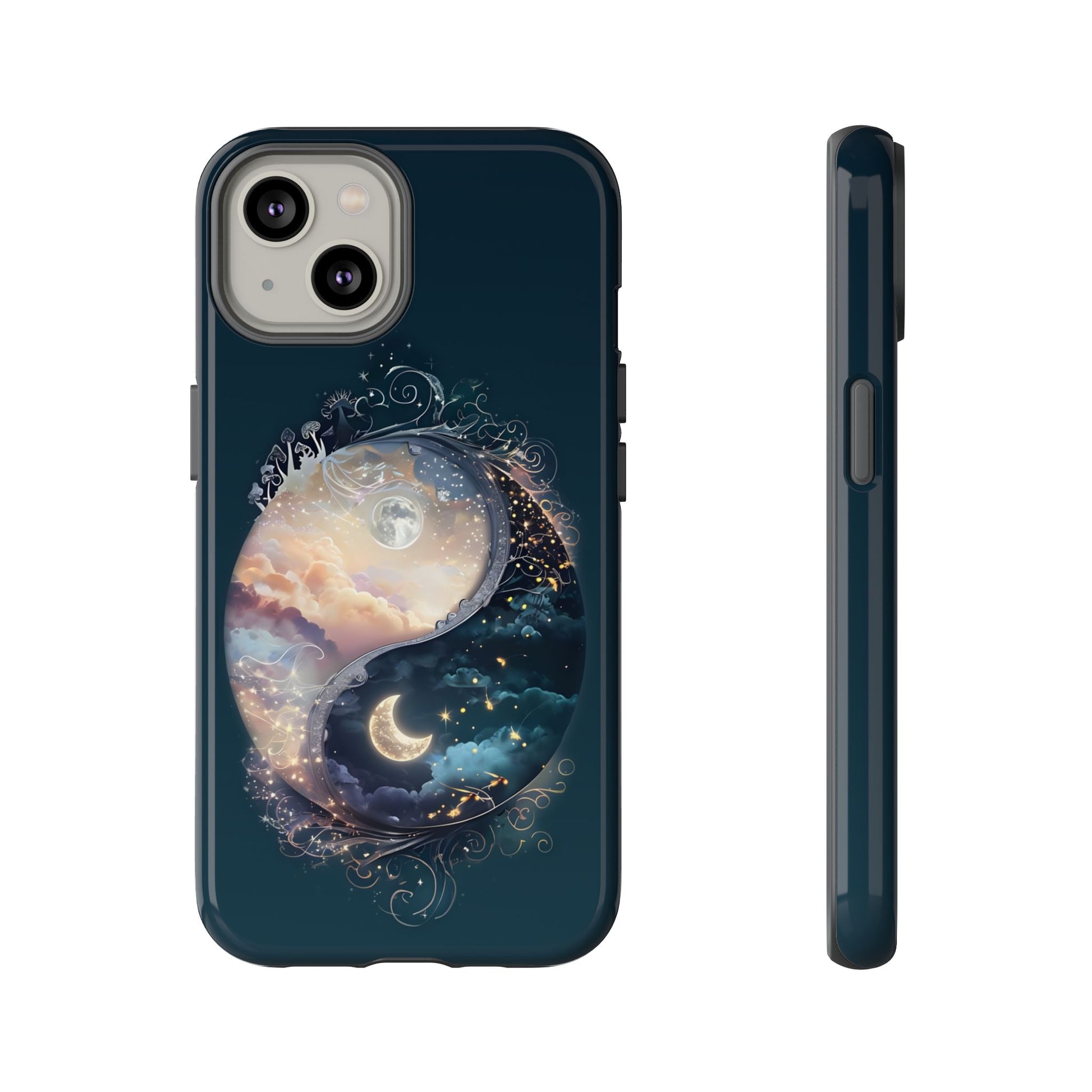 Phone Case, Yin-Yang Symbol Design, Whimsical Day Night Fantasy Print, Protective Cover, Tough Skin, Phone Accessories, Phone Protection