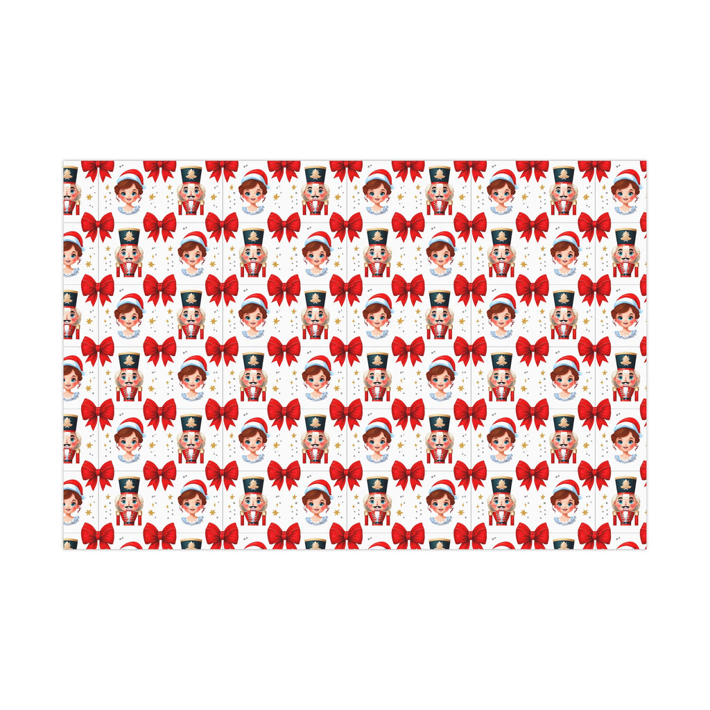Wrapping Paper, Festive Cartoon Nutcracker And Clara Pattern With Bows - Gift Wrap Rolls, Eco-Friendly Gift Wrap, Holiday Season Wrapping