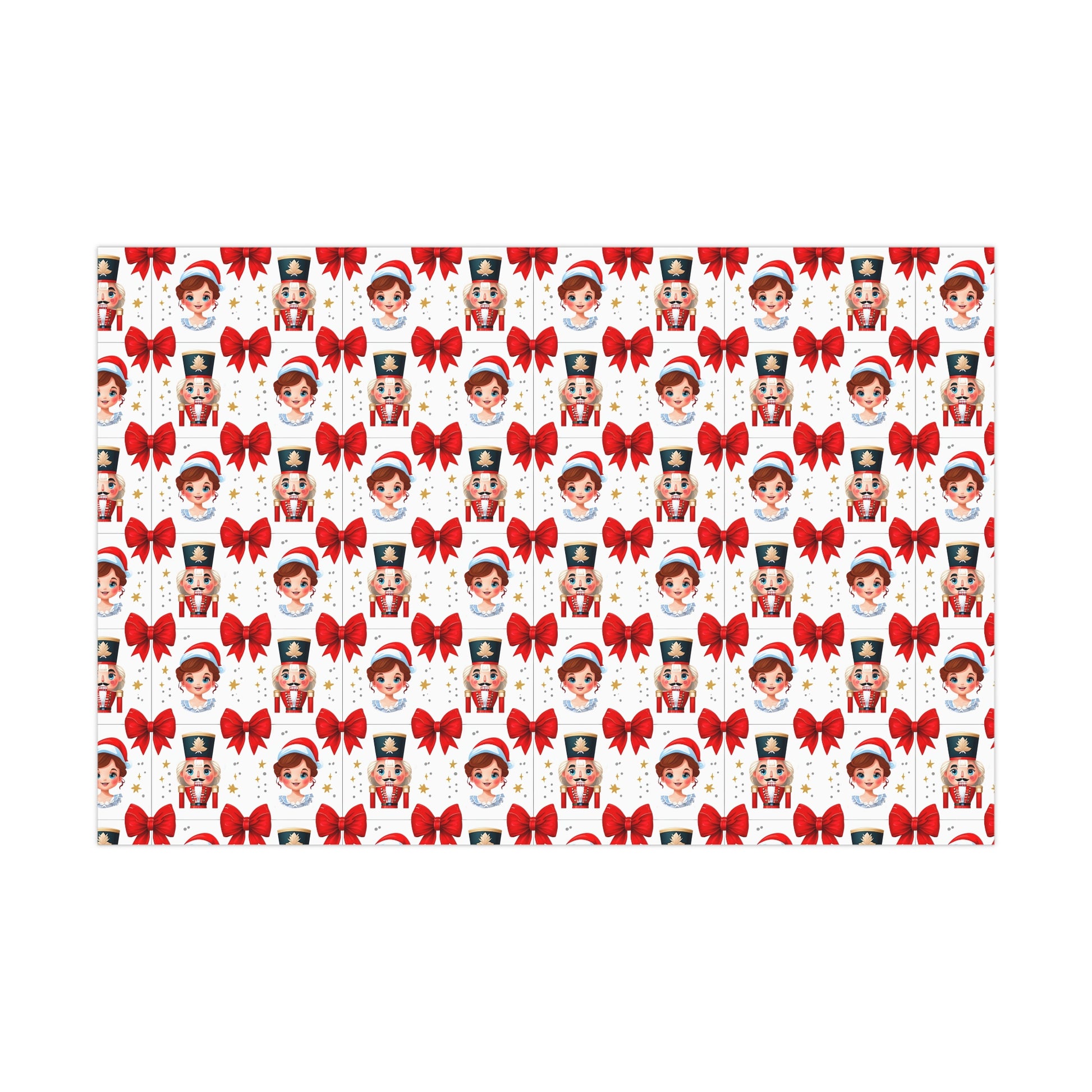 Wrapping Paper, Festive Cartoon Nutcracker And Clara Pattern With Bows - Gift Wrap Rolls, Eco-Friendly Gift Wrap, Holiday Season Wrapping