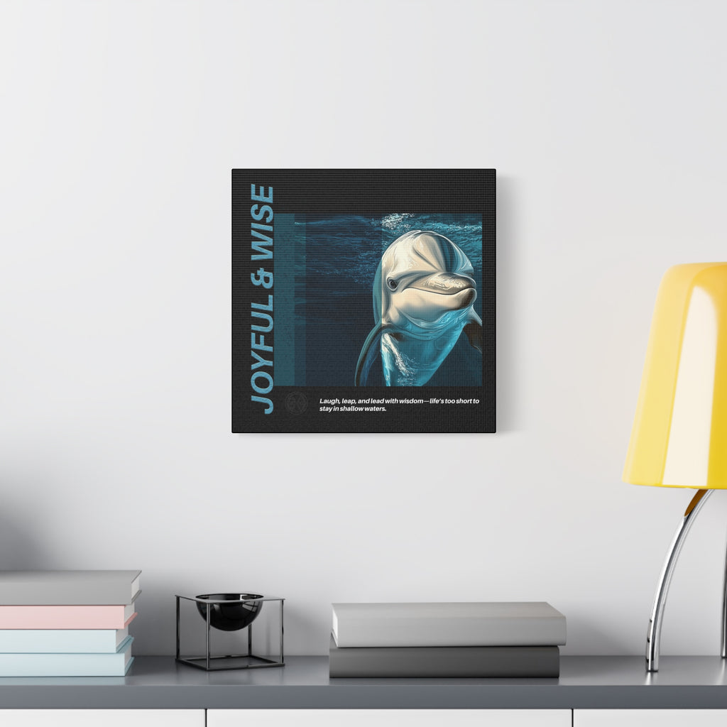 Inspirational Dolphin Canvas Art, Joyful & Wise Wall Decor, Motivational Home Decor, Ocean-Themed Gift, Abstract Animal Artwork, Nautical