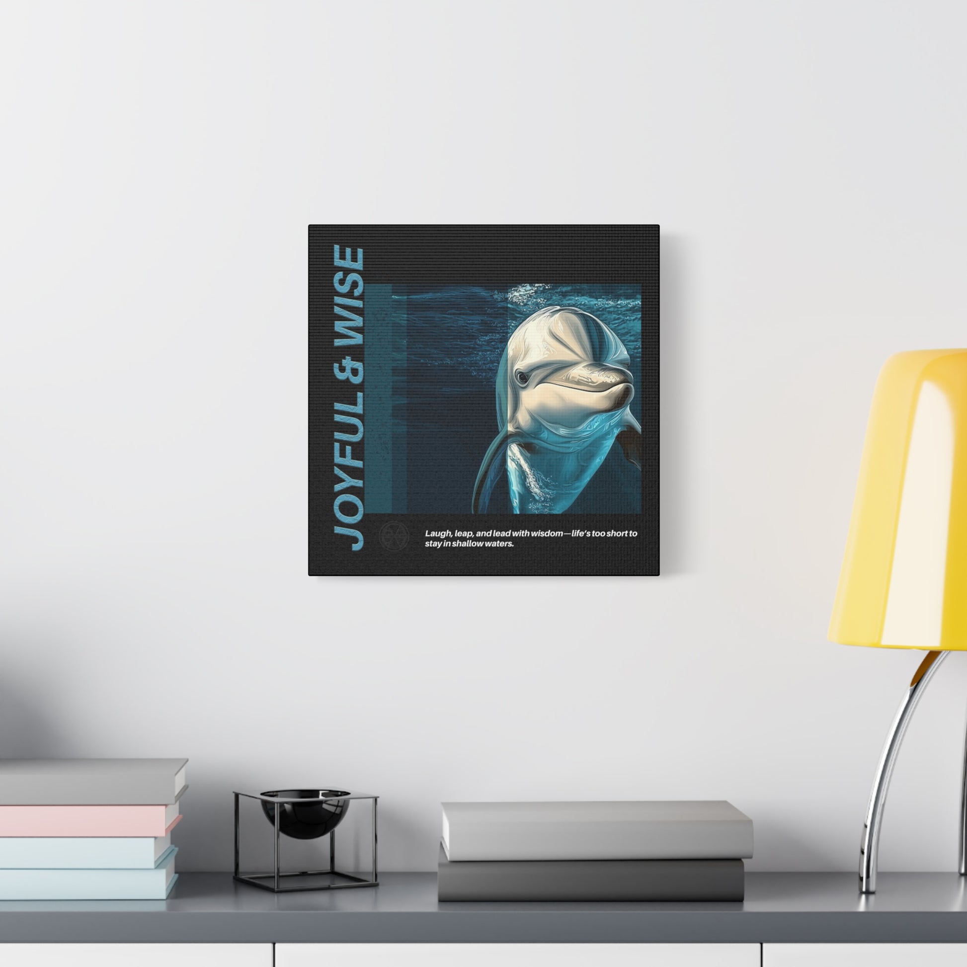 Inspirational Dolphin Canvas Art, Joyful & Wise Wall Decor, Motivational Home Decor, Ocean-Themed Gift, Abstract Animal Artwork, Nautical