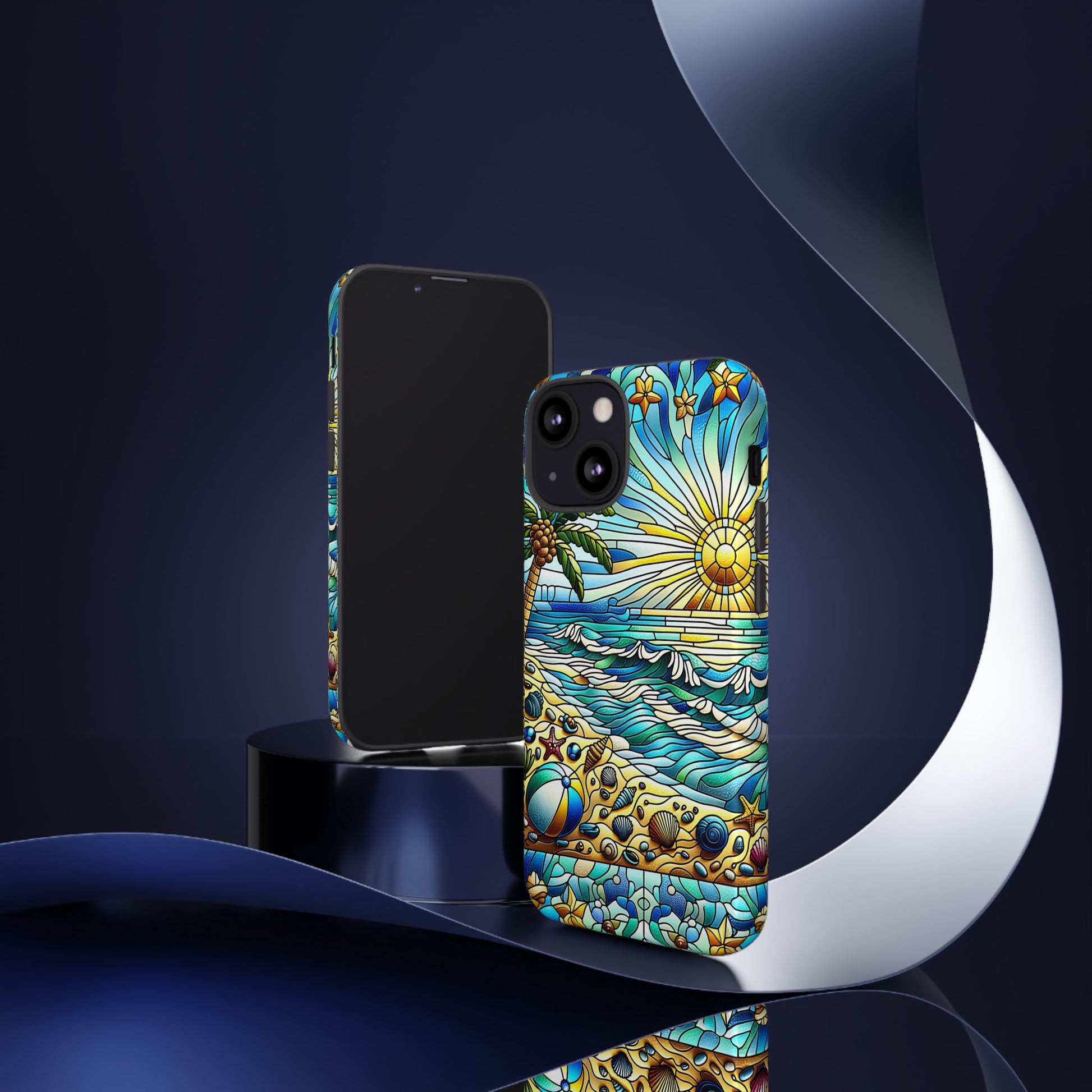 Stained Glass Tough Case, Protective Phone Case, Nature Inspired Smartphone Case, Summer Beach Play Day Phone Cover, Tough Phone Case for