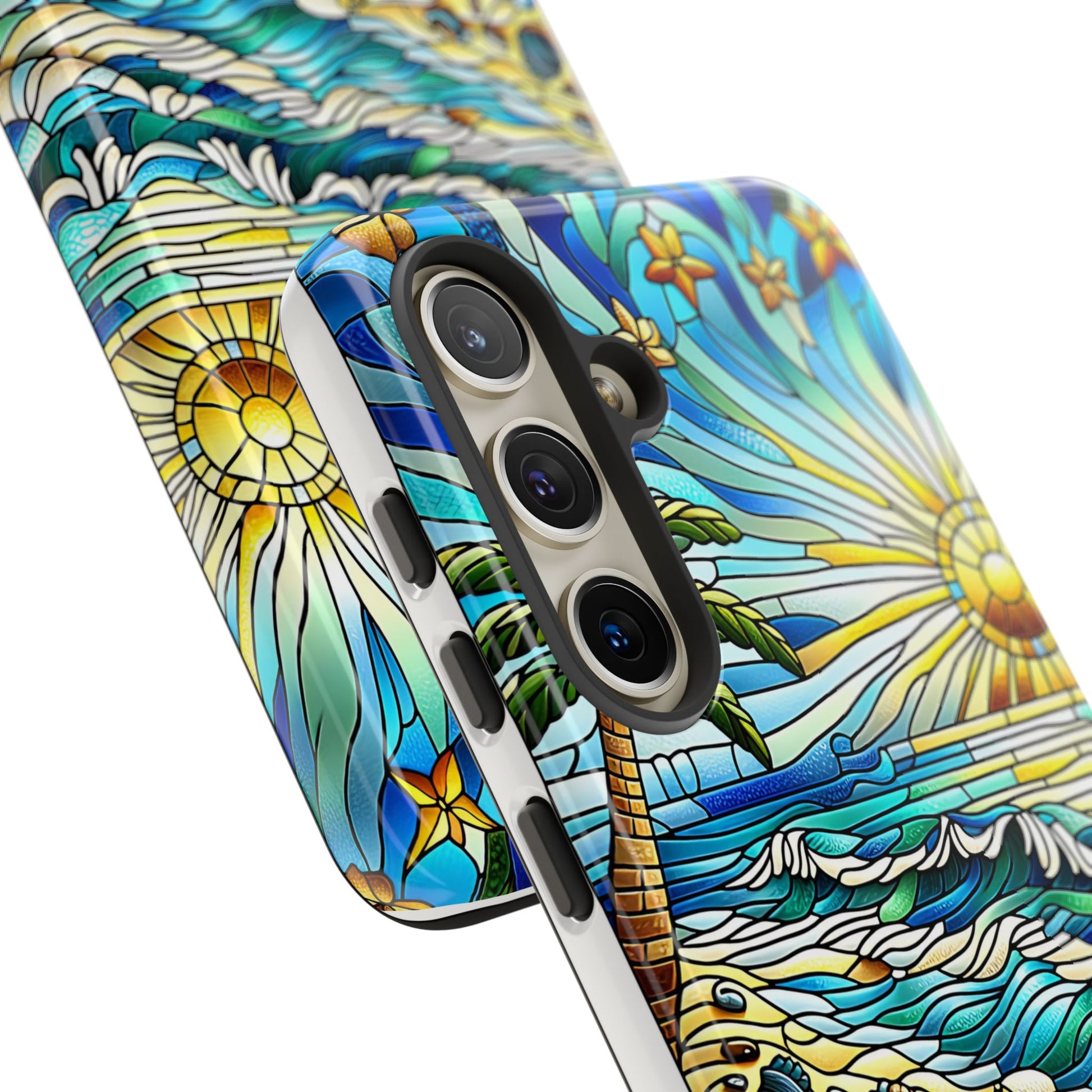 Stained Glass Tough Case, Protective Phone Case, Nature Inspired Smartphone Case, Summer Beach Play Day Phone Cover, Tough Phone Case for