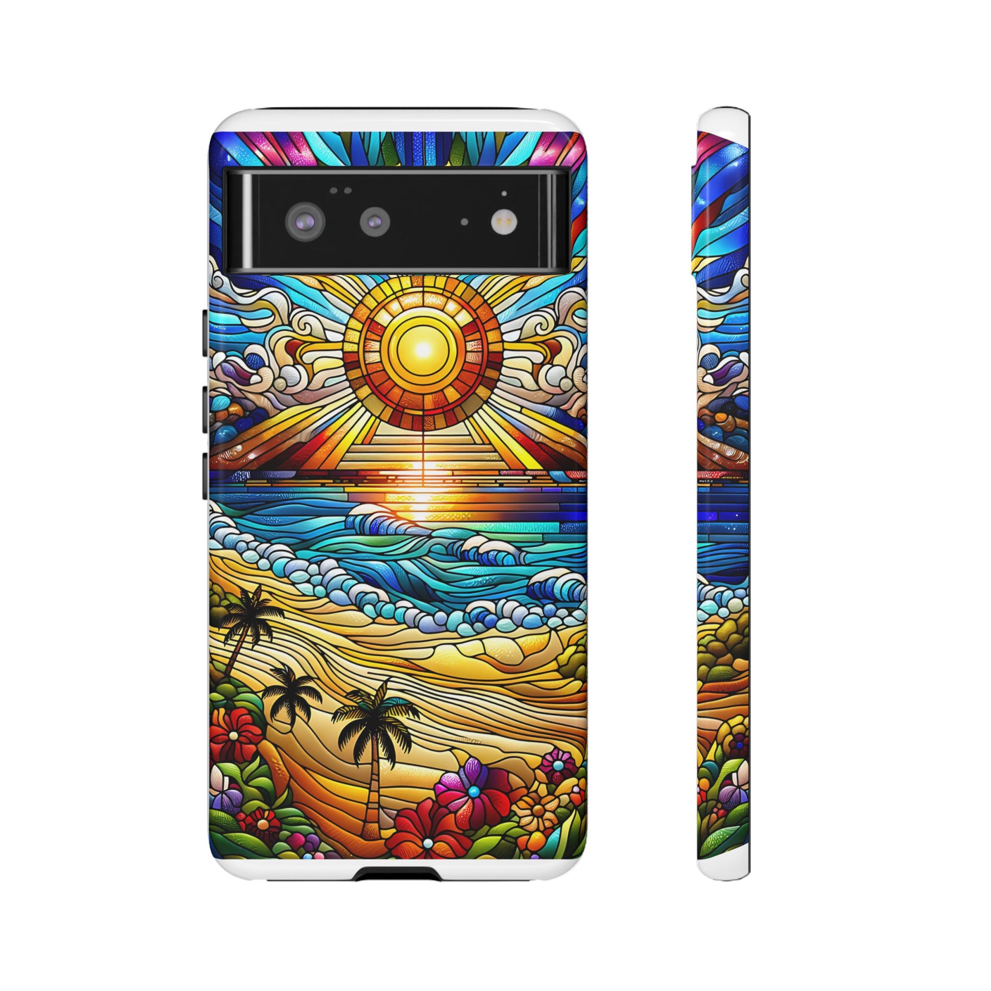 Stained Glass Tough Cases, Protective Phone Case, Nature Inspired Smartphone Cover, Beach Day Summer Accessories, Ocean Lover Gift