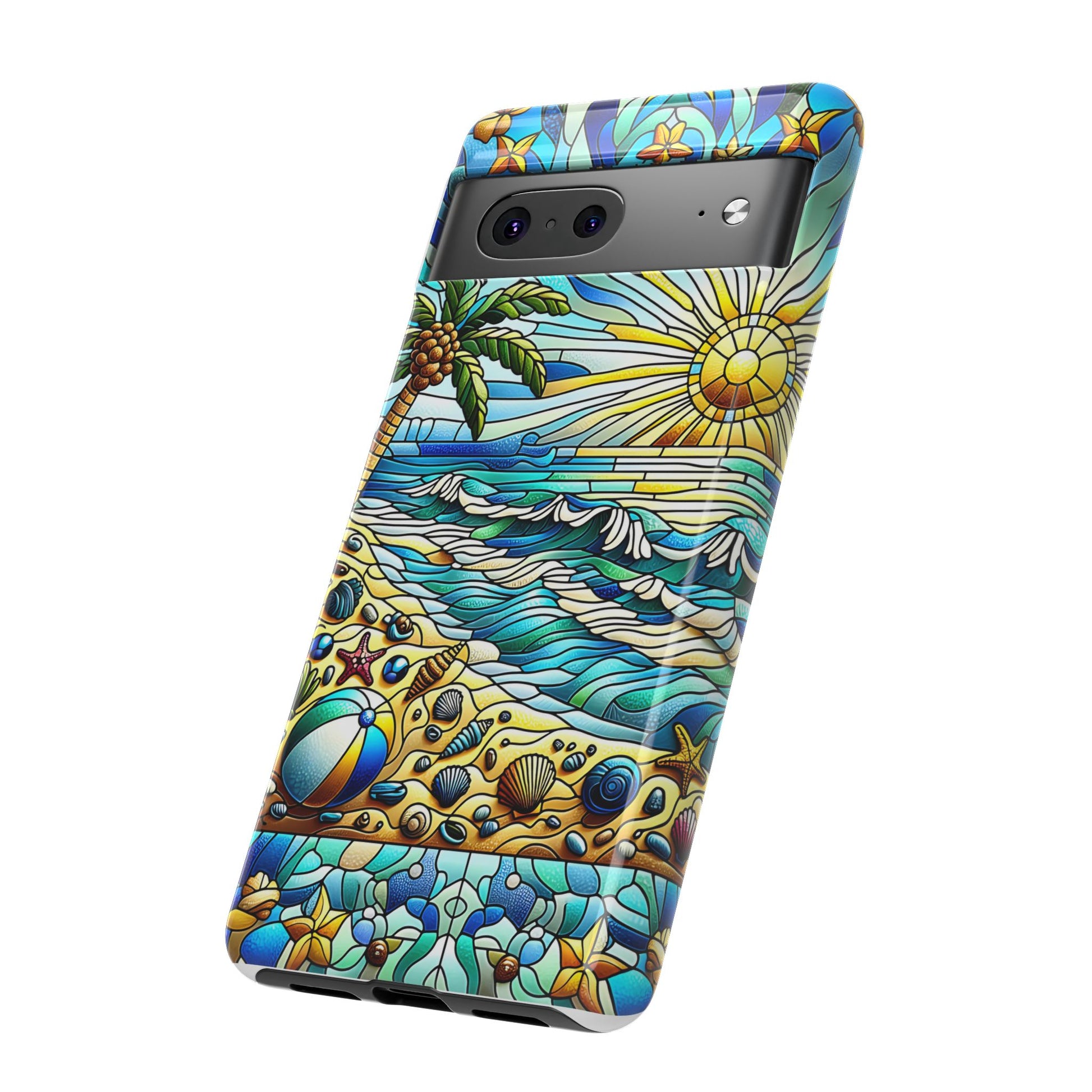 Stained Glass Tough Case, Protective Phone Case, Nature Inspired Smartphone Case, Summer Beach Play Day Phone Cover, Tough Phone Case for