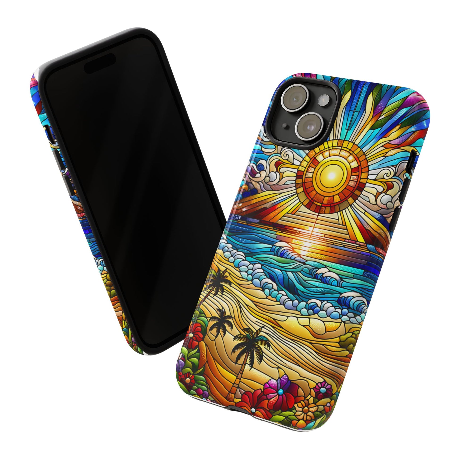 Stained Glass Tough Cases, Protective Phone Case, Nature Inspired Smartphone Cover, Beach Day Summer Accessories, Ocean Lover Gift