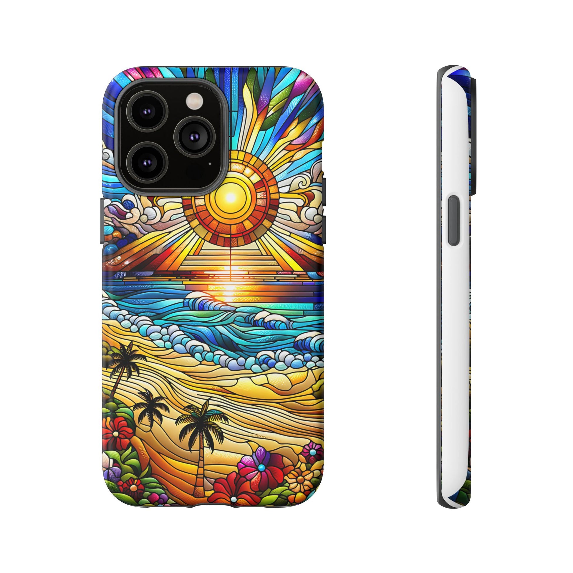 Stained Glass Tough Cases, Protective Phone Case, Nature Inspired Smartphone Cover, Beach Day Summer Accessories, Ocean Lover Gift