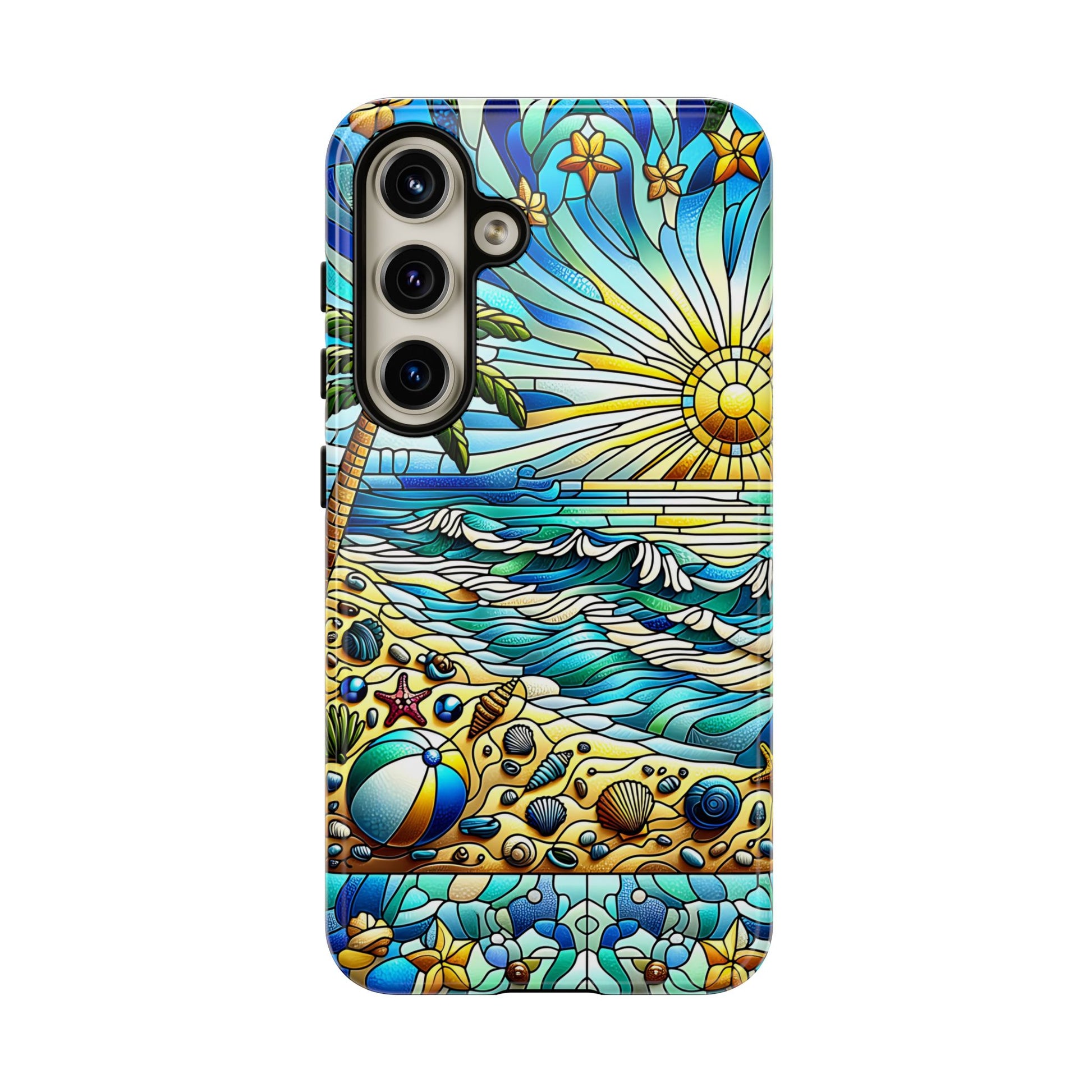 Stained Glass Tough Case, Protective Phone Case, Nature Inspired Smartphone Case, Summer Beach Play Day Phone Cover, Tough Phone Case for