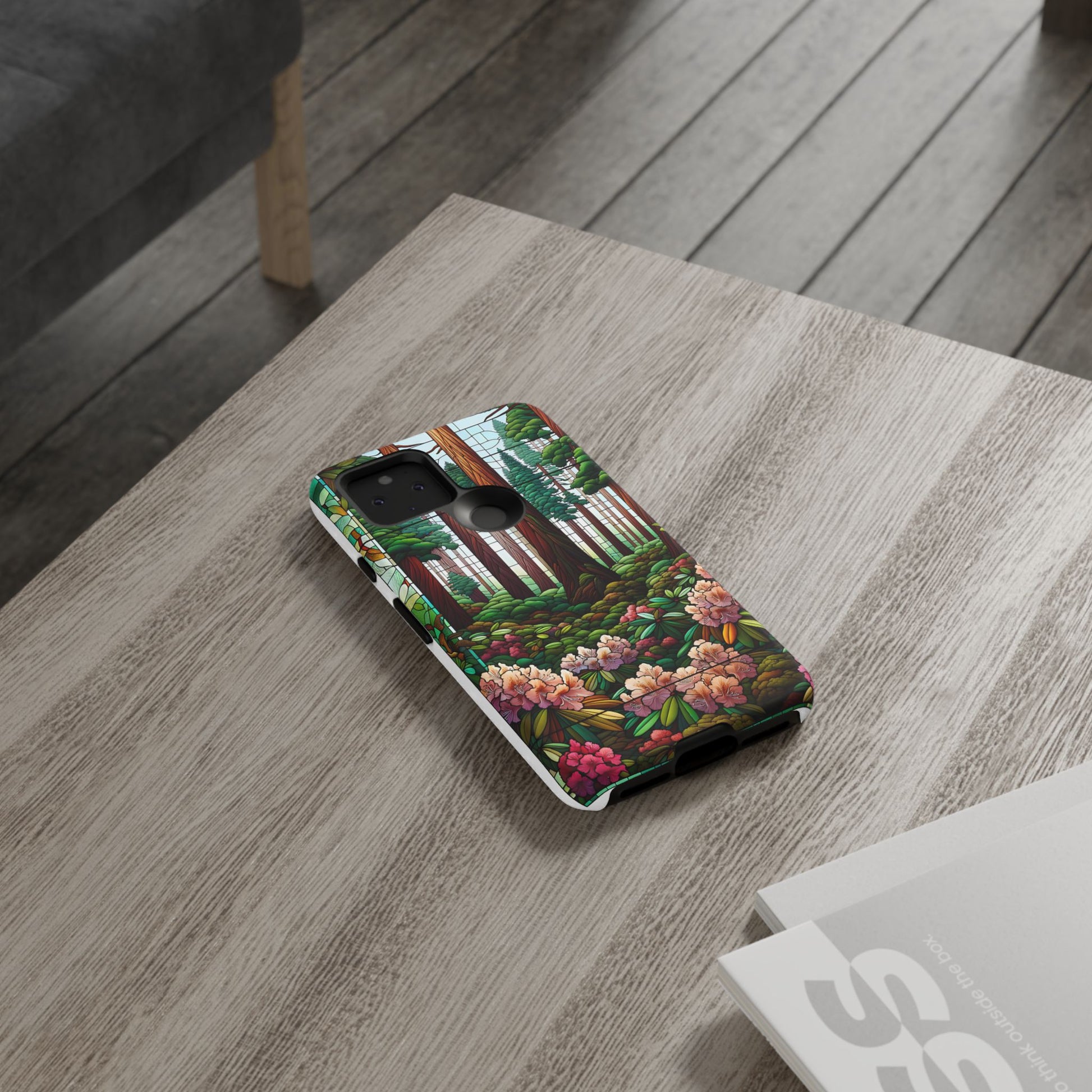 Nature Inspired Tough Cases - Redwood Trees & Rhododendrons Stained Glass iPhone Cover, Protective Phone Shell, Unique Samsung Galaxy Case,
